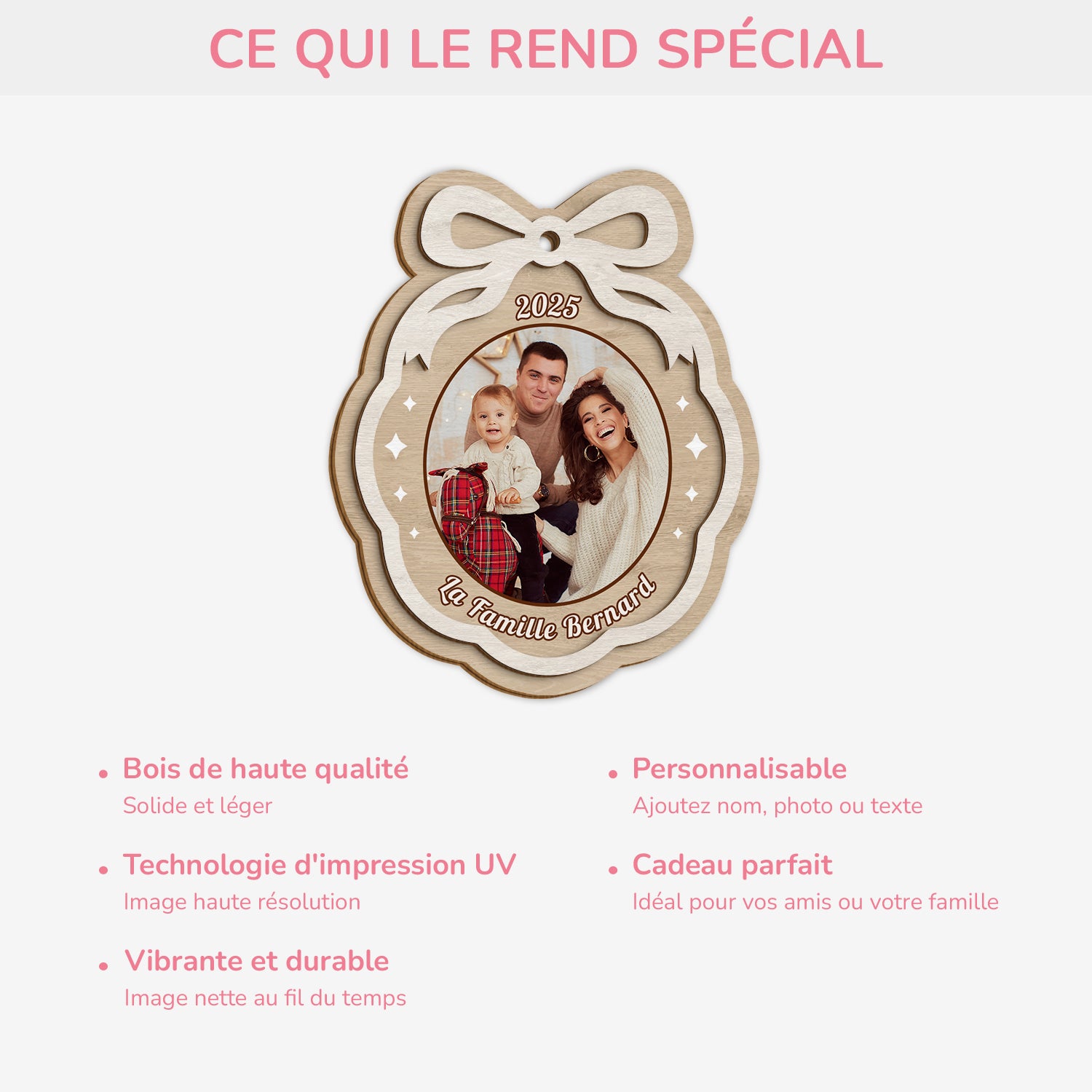 5751OFR1 ornement noel en bois a 2 couches personnalise famille avec photo la ou l_amour commence 5751o86ni4