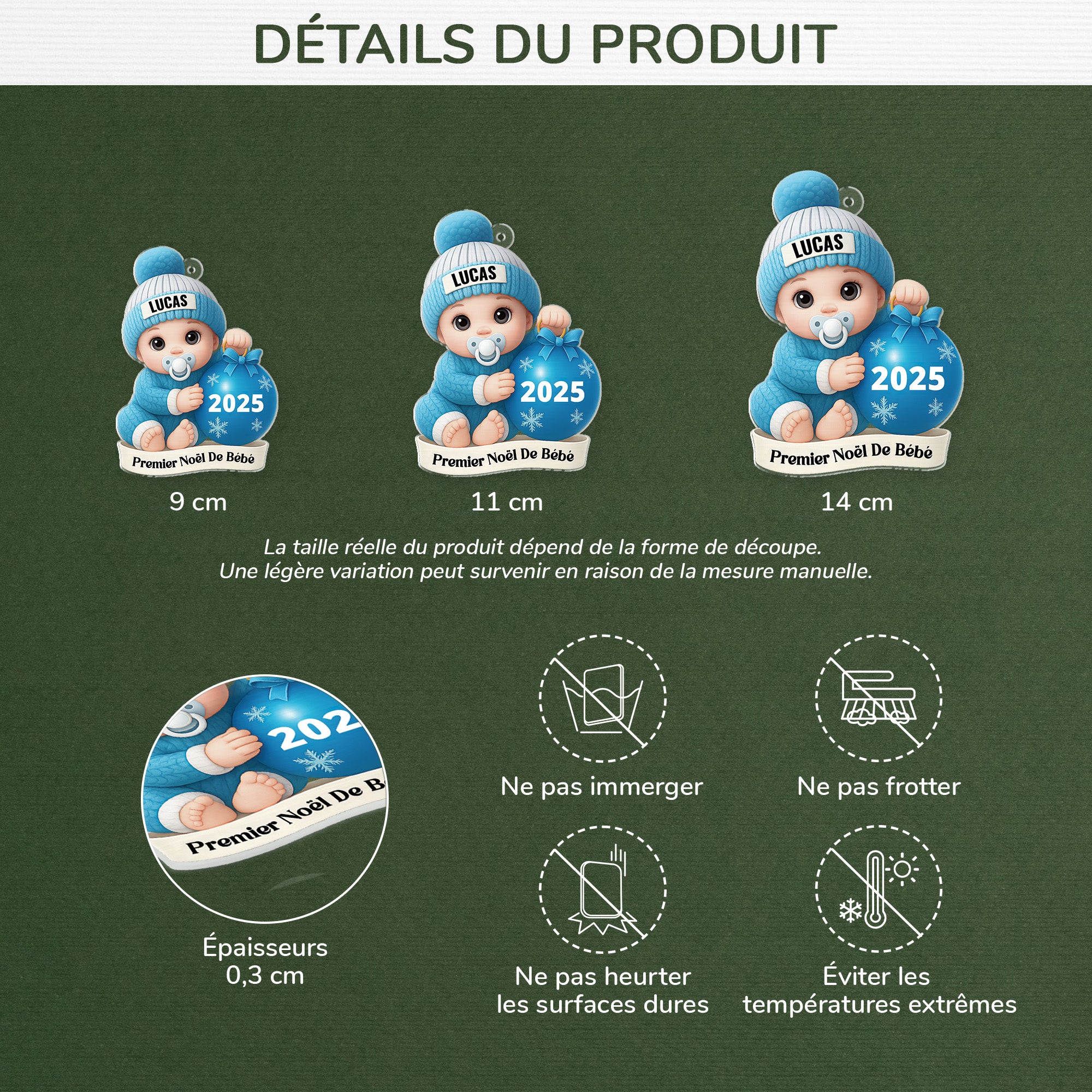 5752OFR3 effet dimpression 3d ornement acrylique personnalise pour enfant premier noel 5752okvmk