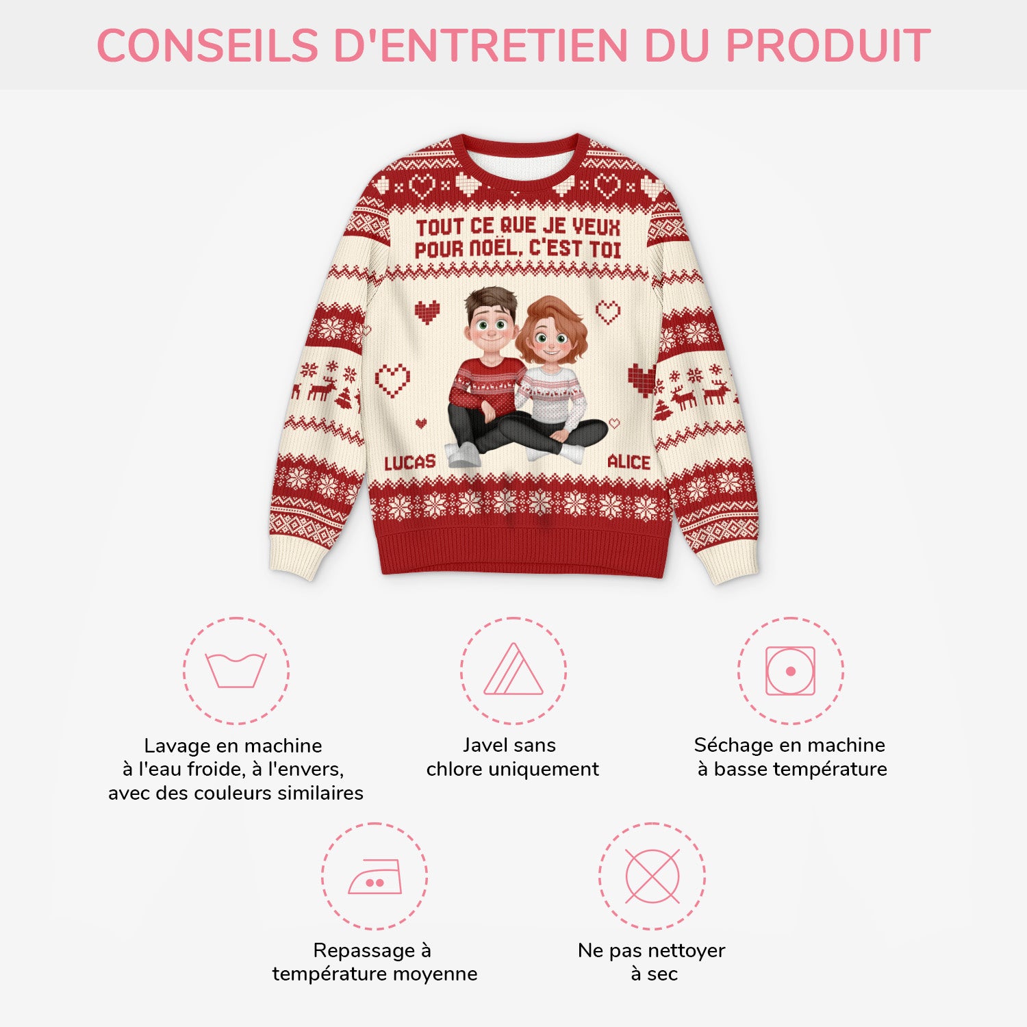 5754WFR4 pull moche personnalise couple tout ce que je veux pour noel cest toi 5754wkqmg