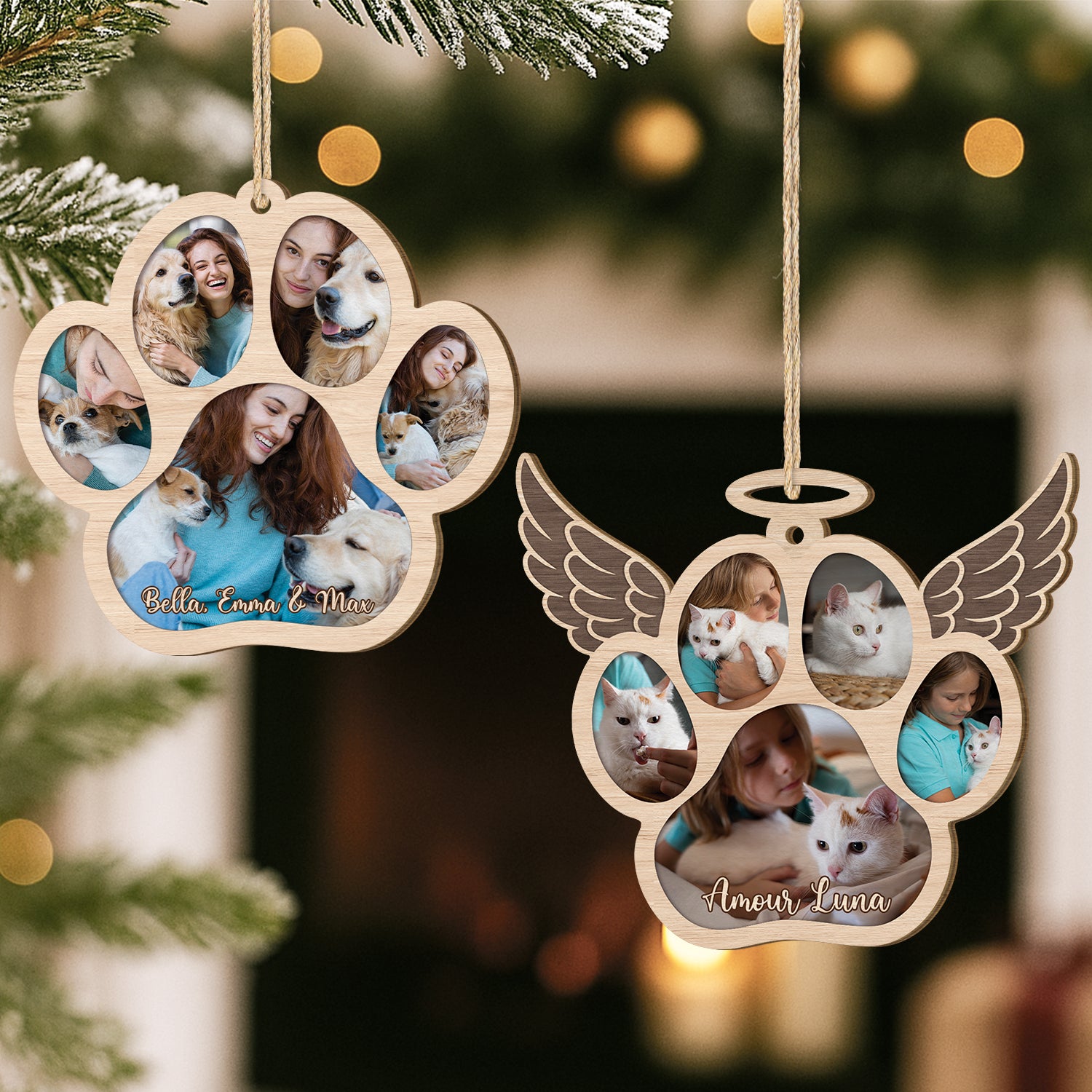 5759OFR1 ornement en bois a 1 couche personnalise commemoratif avec photo les pattes de chien et chat 5759o3lcc_1