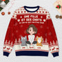 5763WFR2 pull moche de noel personnalise le lien entre une fille et son chat 5763w8wtd
