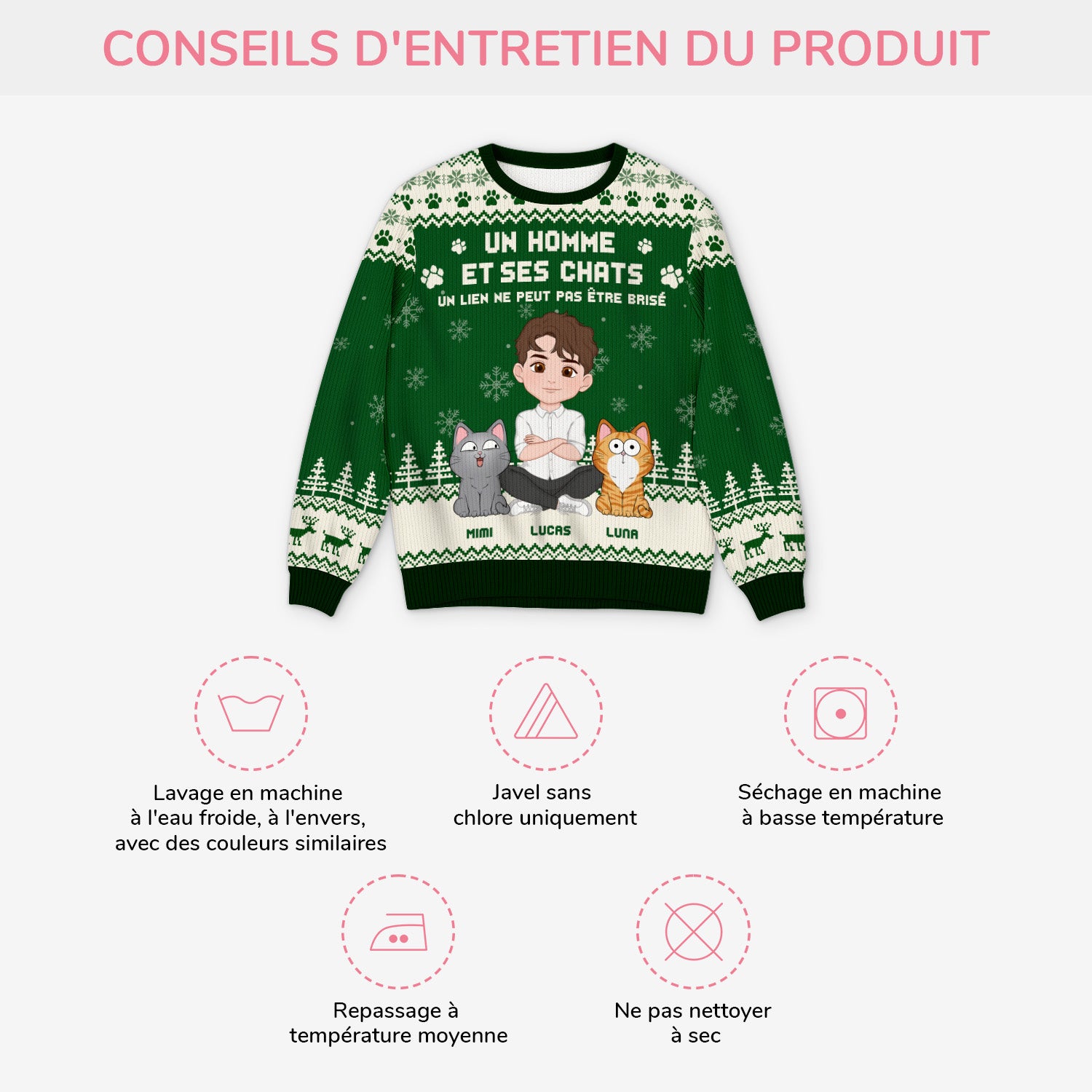 5763WFR4 pull moche de noel personnalise le lien entre une fille et son chat 5763w8wtd