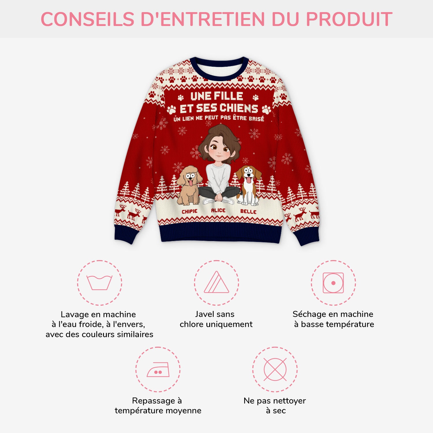 5763WFR4 pull moche de noel personnalise le lien entre une fille et son chien 5763w8vtc