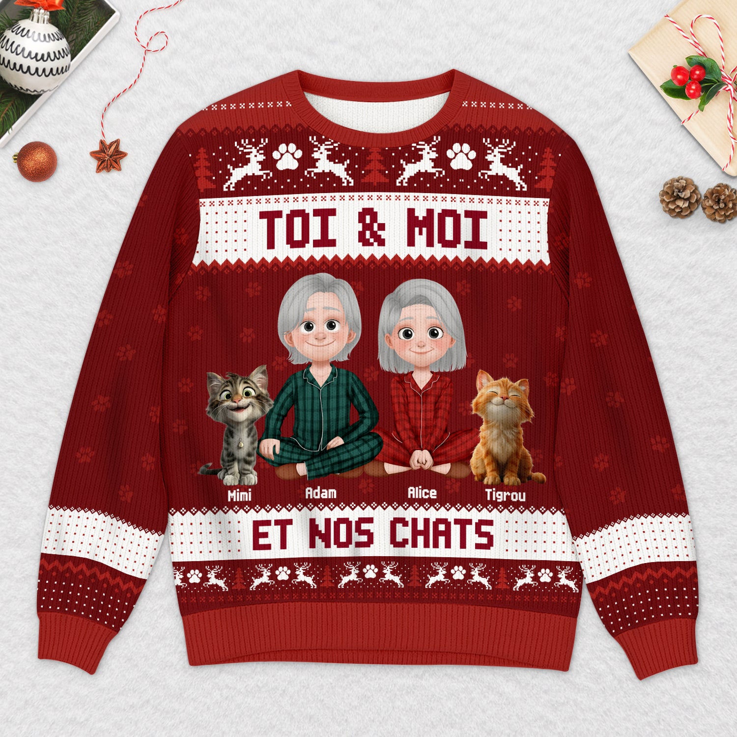 5766WFR2 pull moche de noel personnalise toi moi et nos chats 5766wklzd
