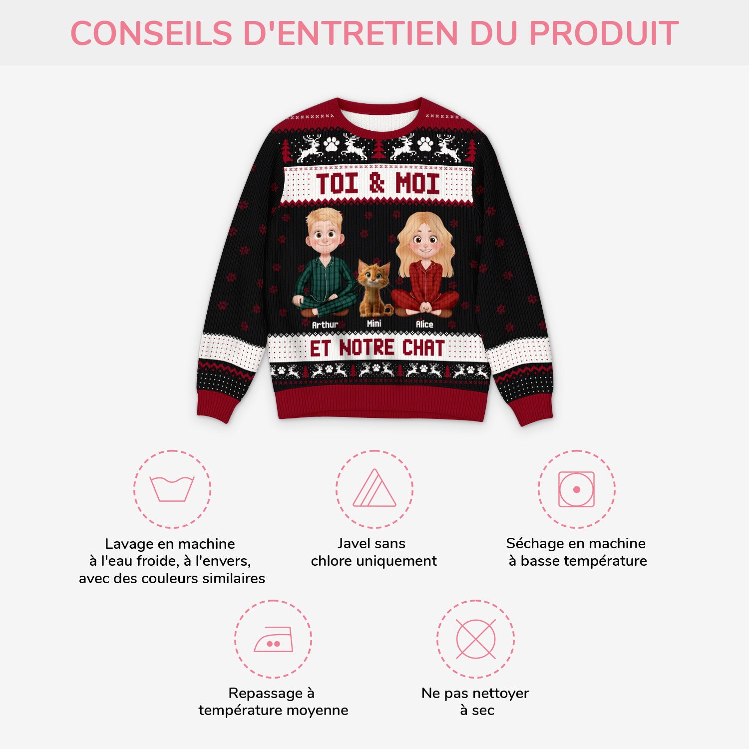 5766WFR4 pull moche de noel personnalise toi moi et nos chats 5766wklzd