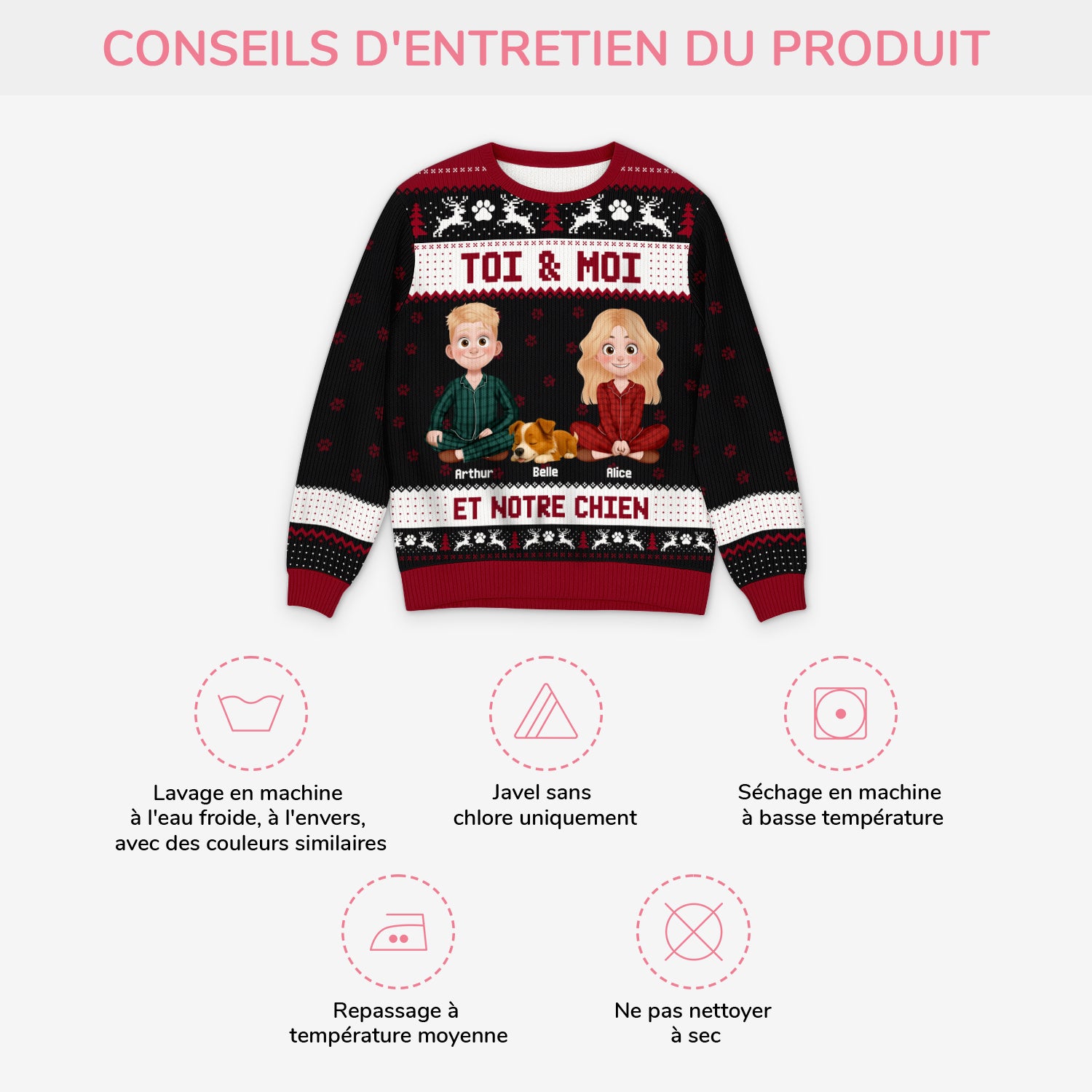 5766WFR4 pull moche de noel personnalise toi moi et nos chiens 5766wklzc