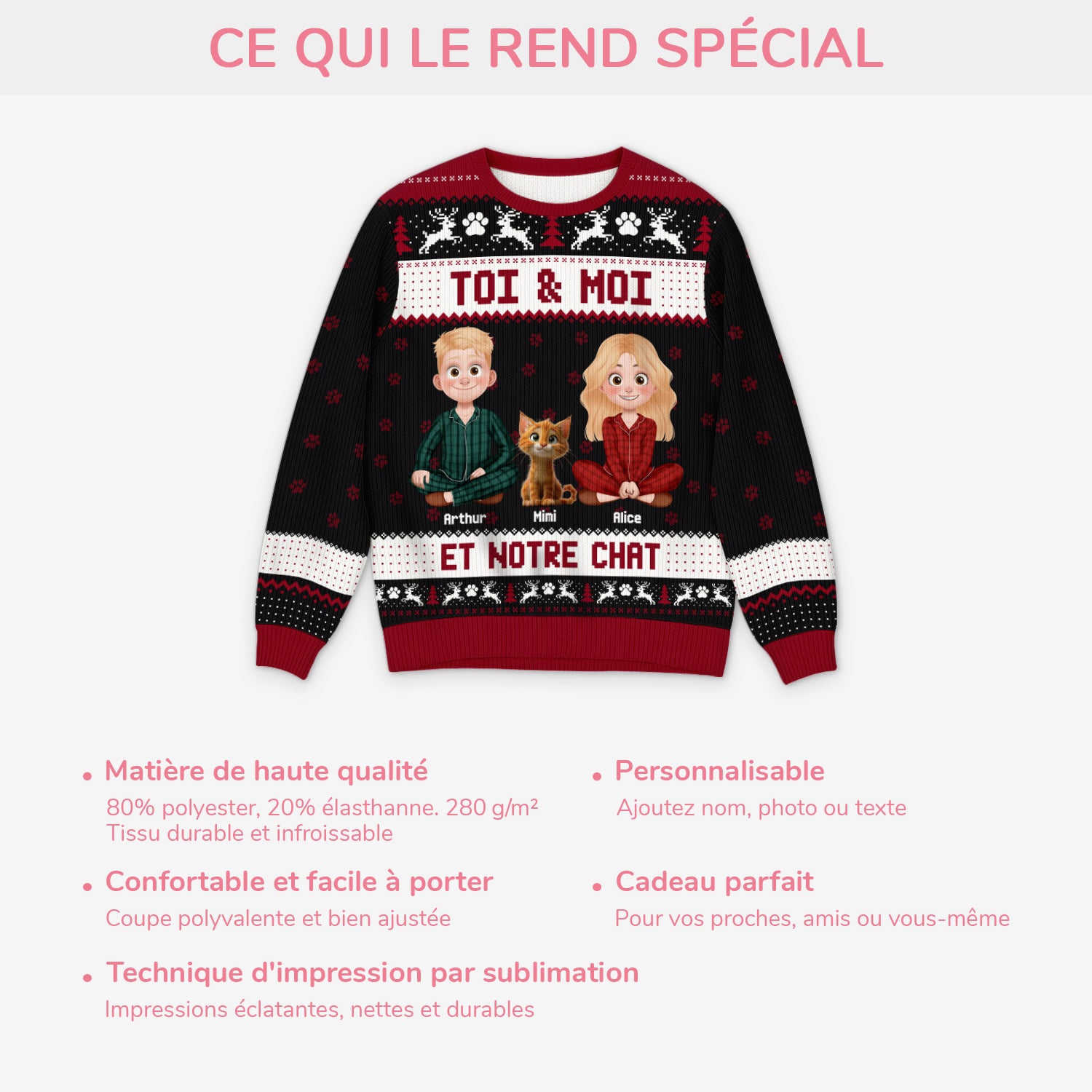 5766WFR5 pull moche de noel personnalise toi moi et nos chats 5766wklzd