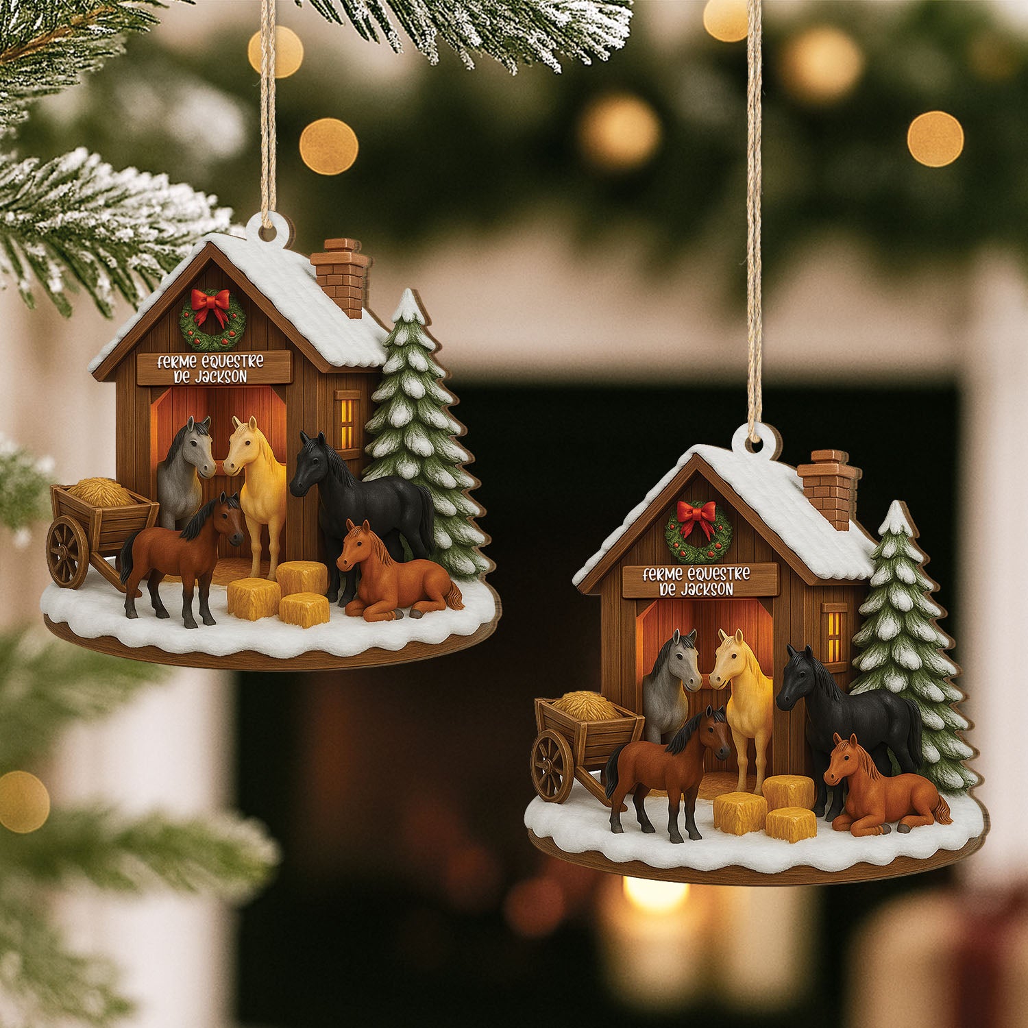 5767OFR2 effet dimpression 3d ornement noel en bois a 1 couche personnalise ferme de chevaux de jackson 5767o3lqu