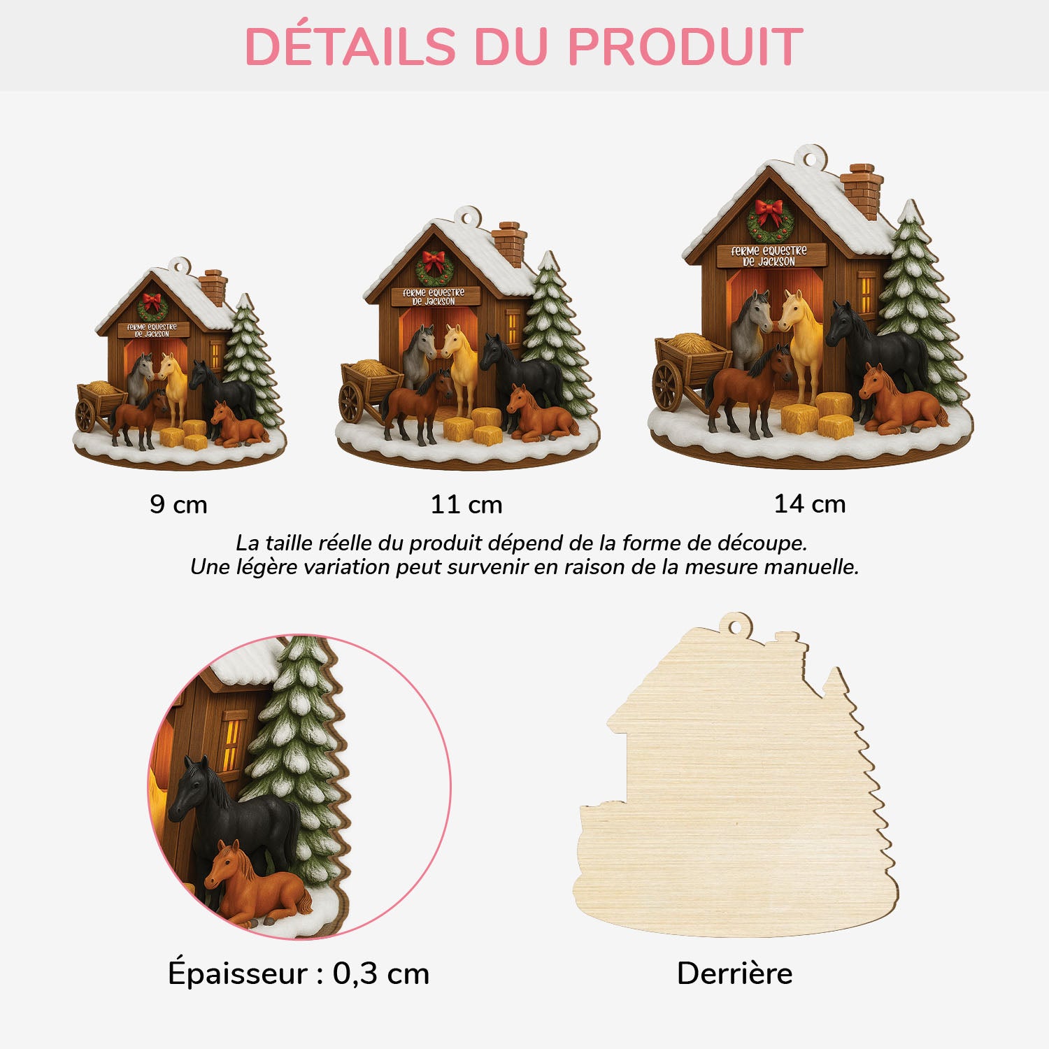5767OFR3 effet dimpression 3d ornement noel en bois a 1 couche personnalise ferme de chevaux de jackson 5767o3lqu