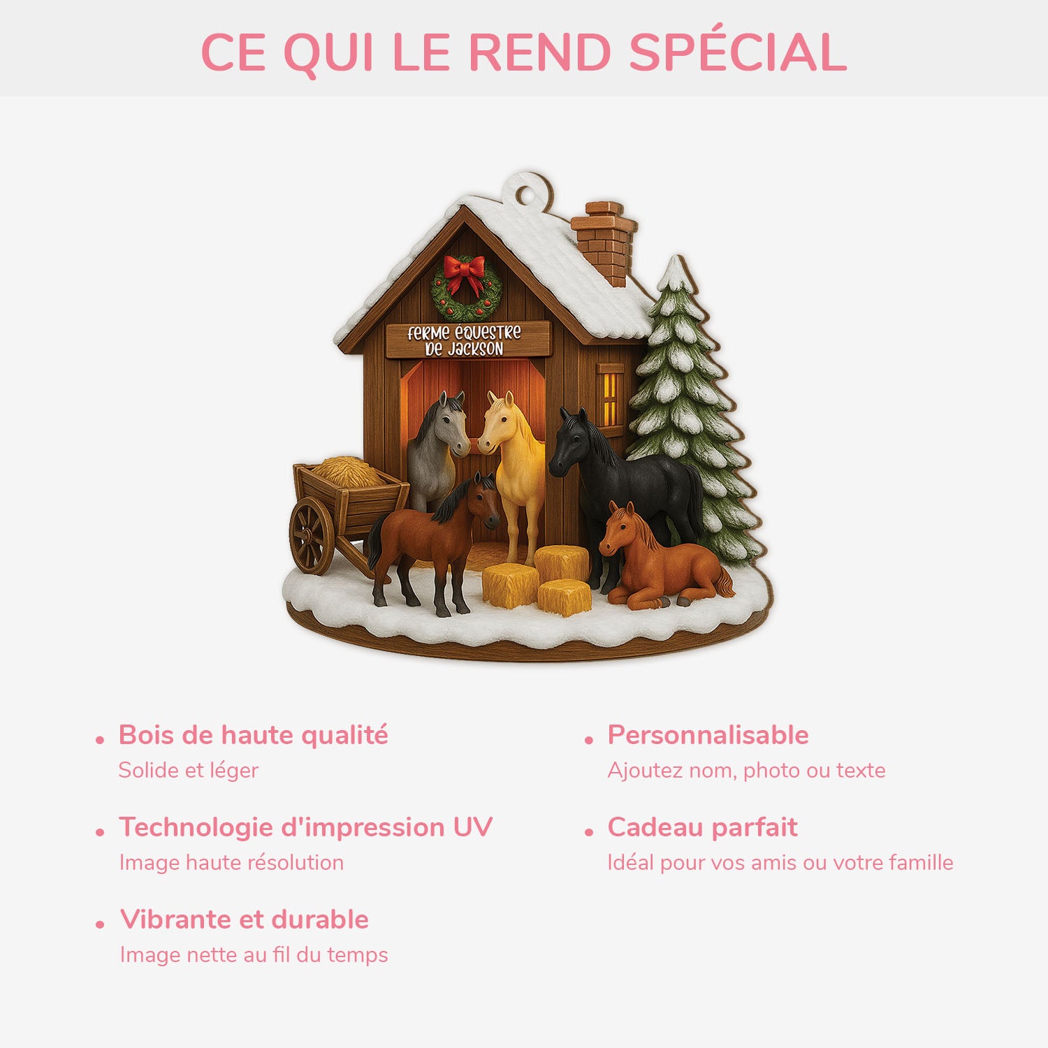 5767OFR4 effet dimpression 3d ornement noel en bois a 1 couche personnalise ferme de chevaux de jackson 5767o3lqu