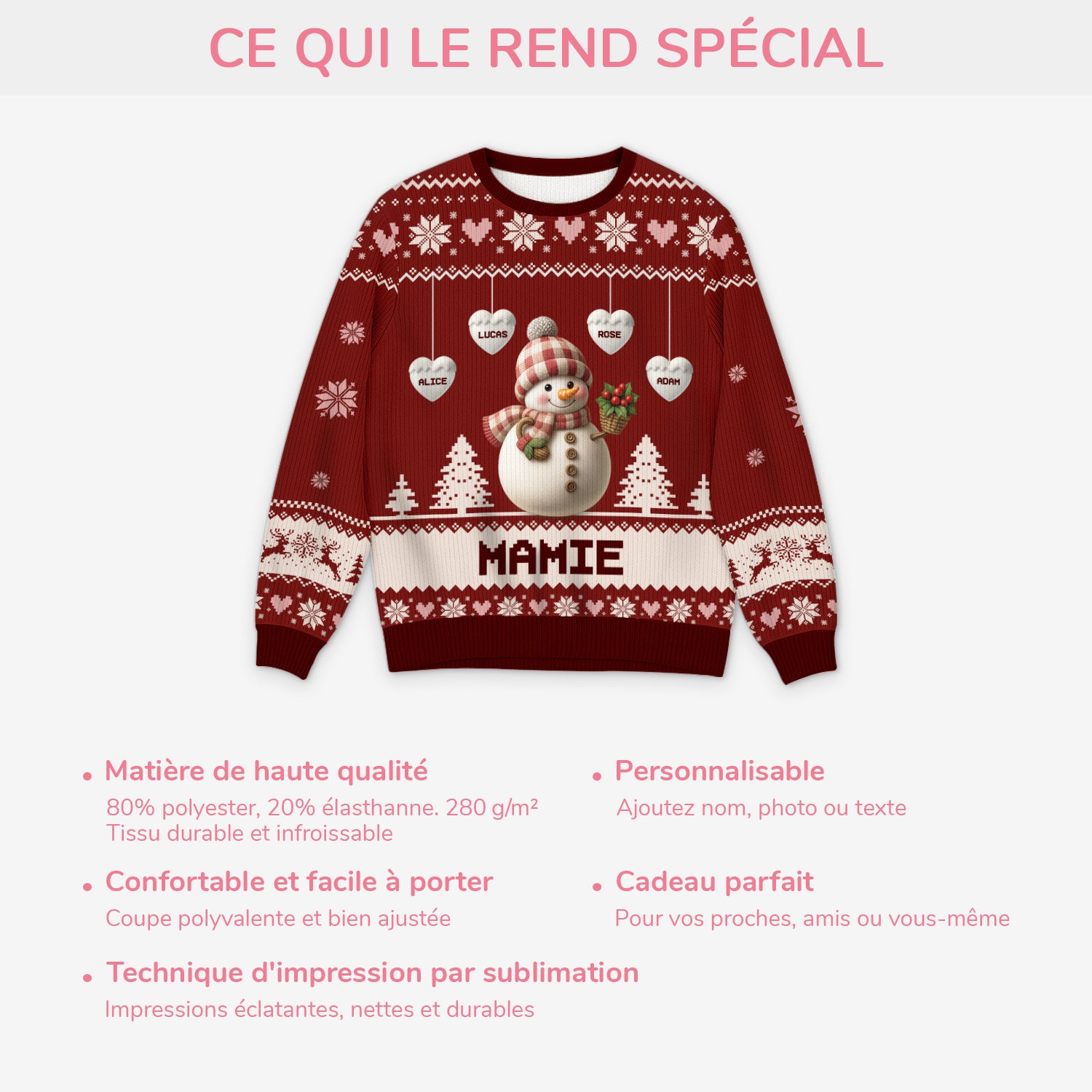 5771WFR5 pull moche de noel personnalise mamie bonhomme de neige 5771w8tza
