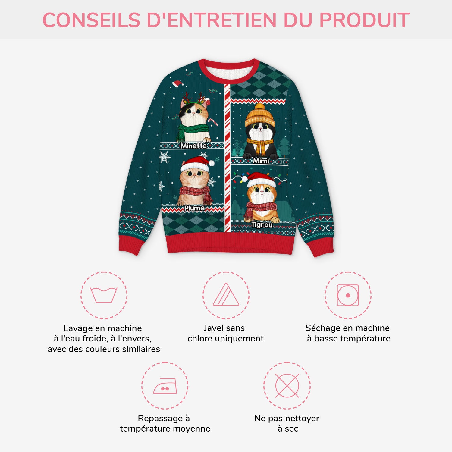 5772WFR4 pull moche de noel personnalise noel avec mes chats 5772wkyad