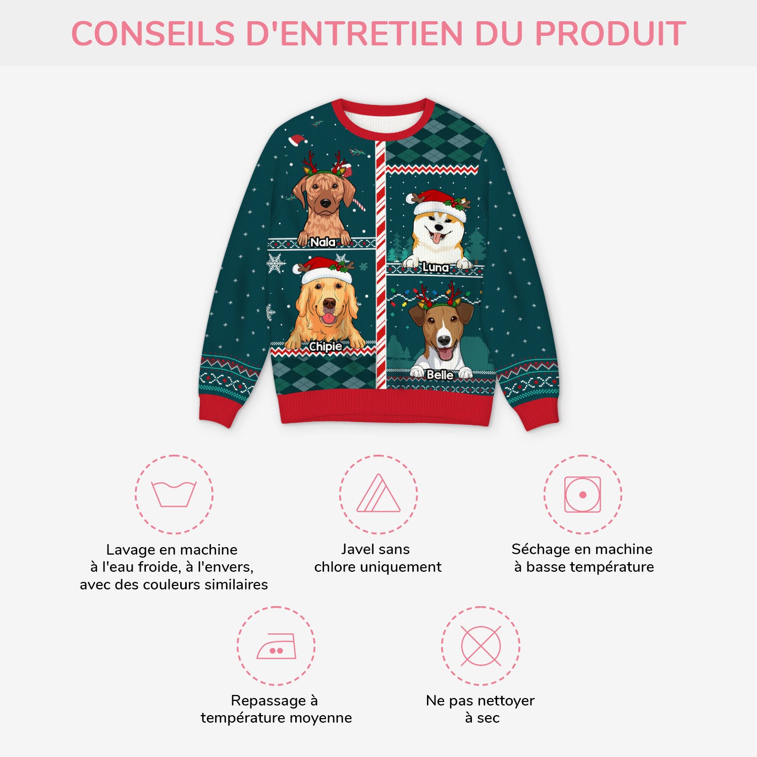 5772WFR4 pull moche de noel personnalise noel avec mes chiens 5772wkyac