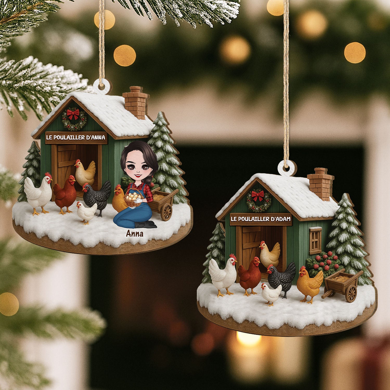 5776OFR2 ornement de noel en bois a 1 couche personnalise le poulailler danna 5776o3vqa