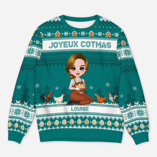 5777WFR1 pull moche de noel poulet personnalise joyeux cotcot noel 5777w3tma