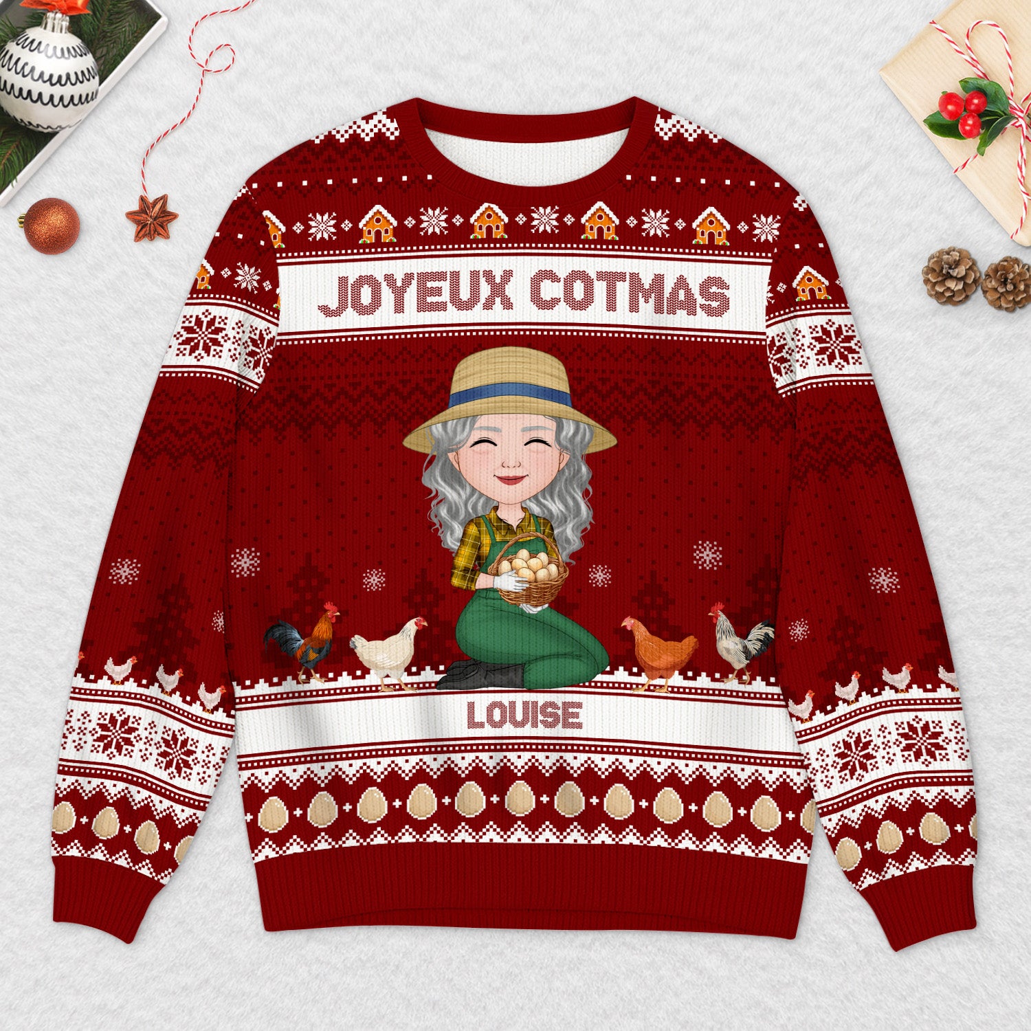 5777WFR2 pull moche de noel poulet personnalise joyeux cotcot noel 5777w3tma