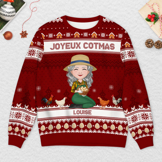 5777WFR2 pull moche de noel poulet personnalise joyeux cotcot noel 5777w3tma