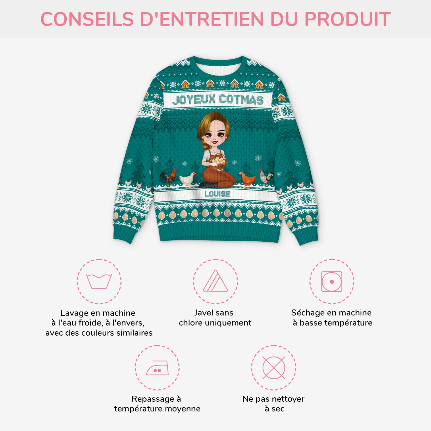 5777WFR4 pull moche de noel poulet personnalise joyeux cotcot noel 5777w3tma