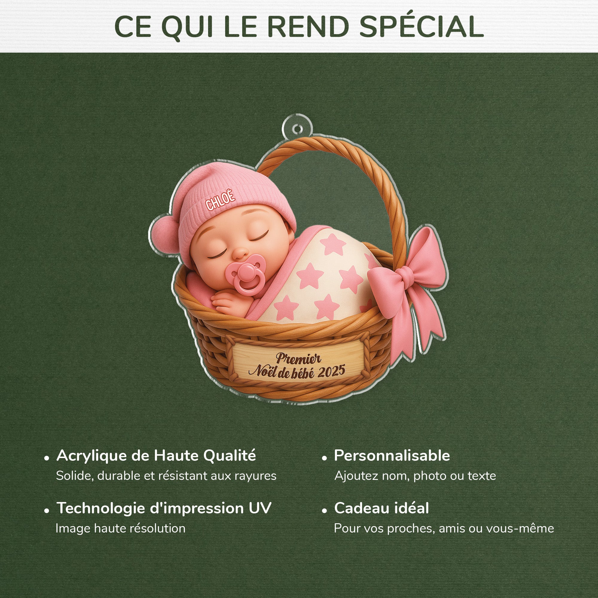5778OFR4 effet dimpression 3d ornement acrylique personnalise premier noel de bebe 5778oklmk