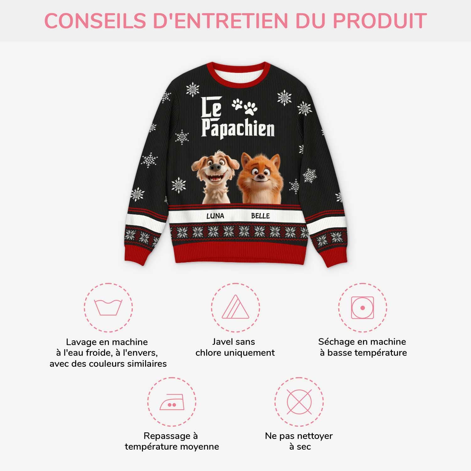 5782WFR4 pull moche de noel personnalise le papa chien 5782wkfcc