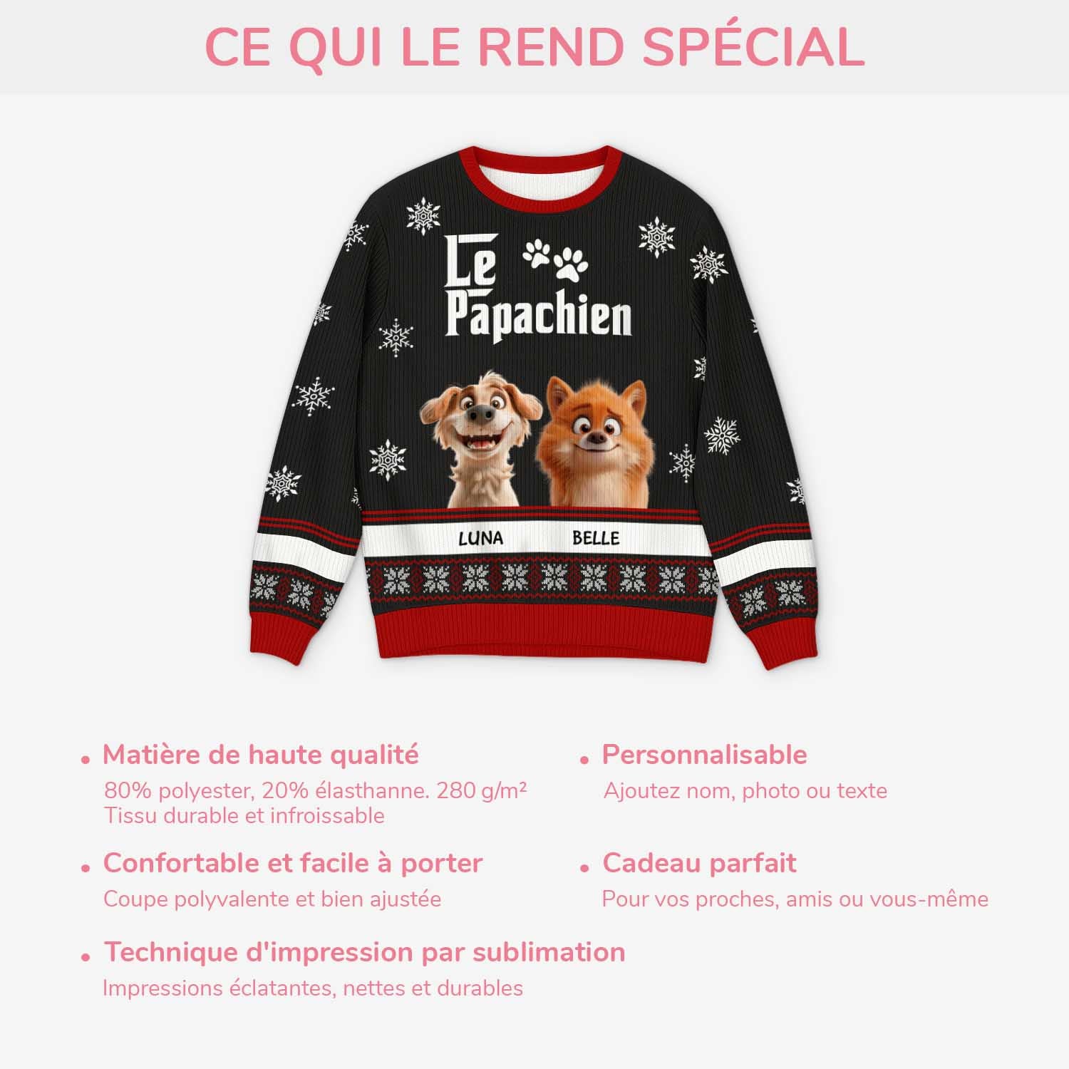 5782WFR5 pull moche de noel personnalise le papa chien 5782wkfcc