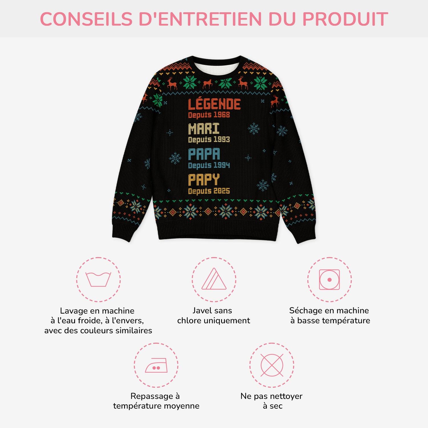 5785WFR4 pull moche de noel personnalise legende papa papy 5785w3hnb