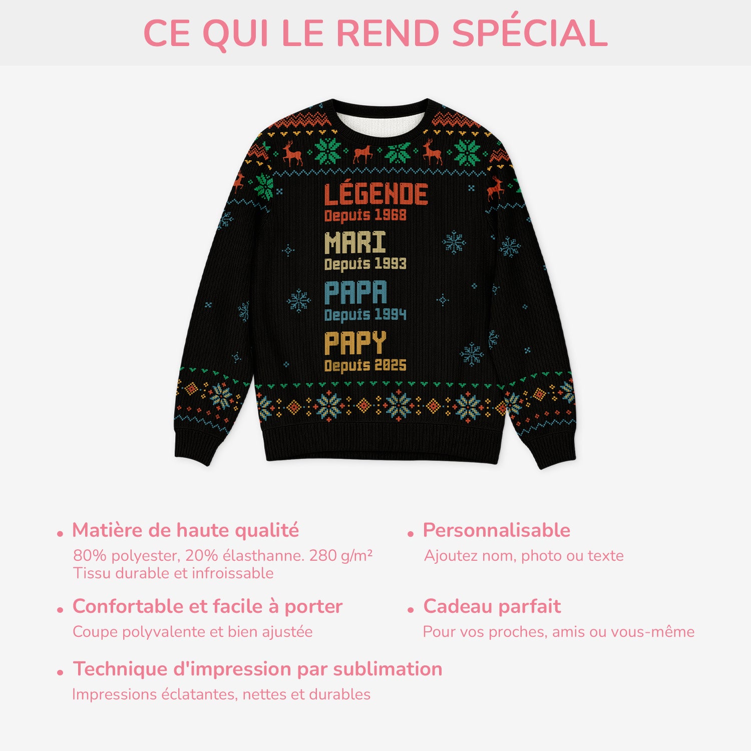5785WFR5 pull moche de noel personnalise legende papa papy 5785w3hnb
