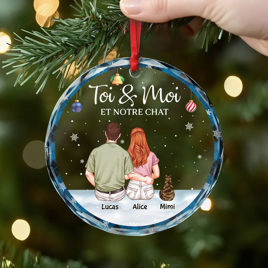 5786OFR2 ornement noel en verre personnalise couple toi et moi et nos chats 5786okt0d