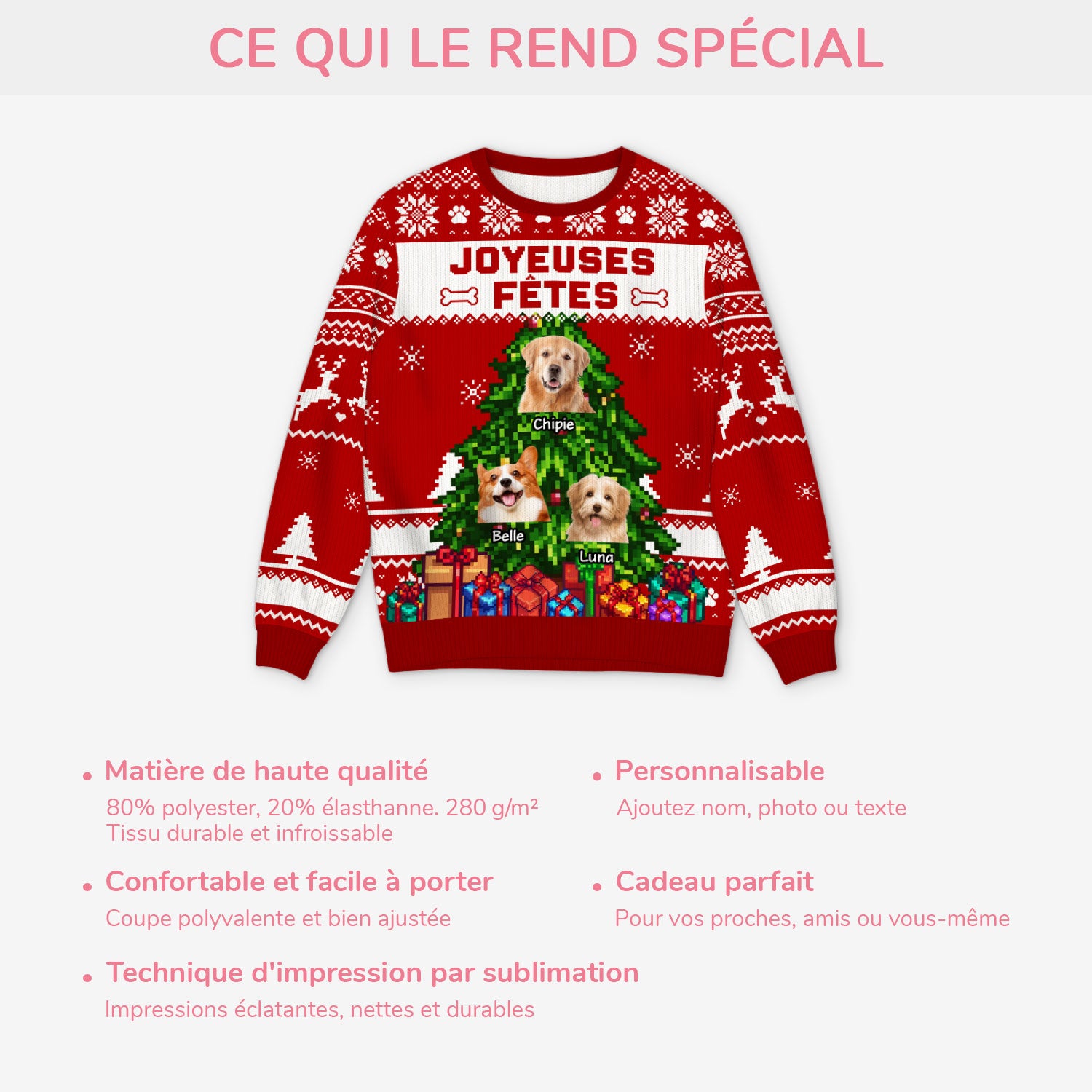 5787WFR5 pull moche de noel personnalise joyeuses fetes avec les chiens 5787wtqac