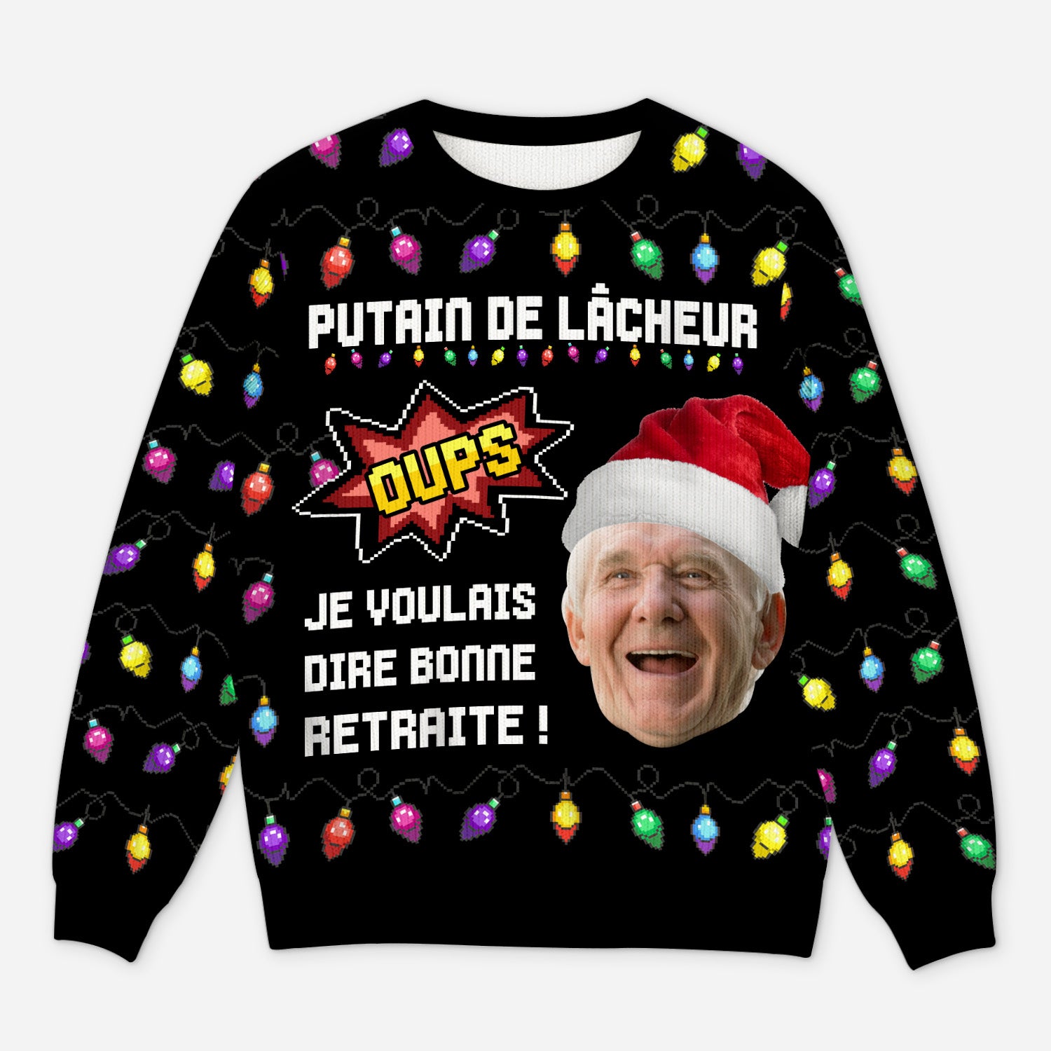 5789WFR1 pull moche de noel personnalise avec photo je voulais dire bonne retraite 5789wttma