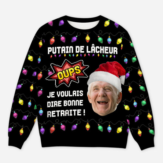 5789WFR1 pull moche de noel personnalise avec photo je voulais dire bonne retraite 5789wttma