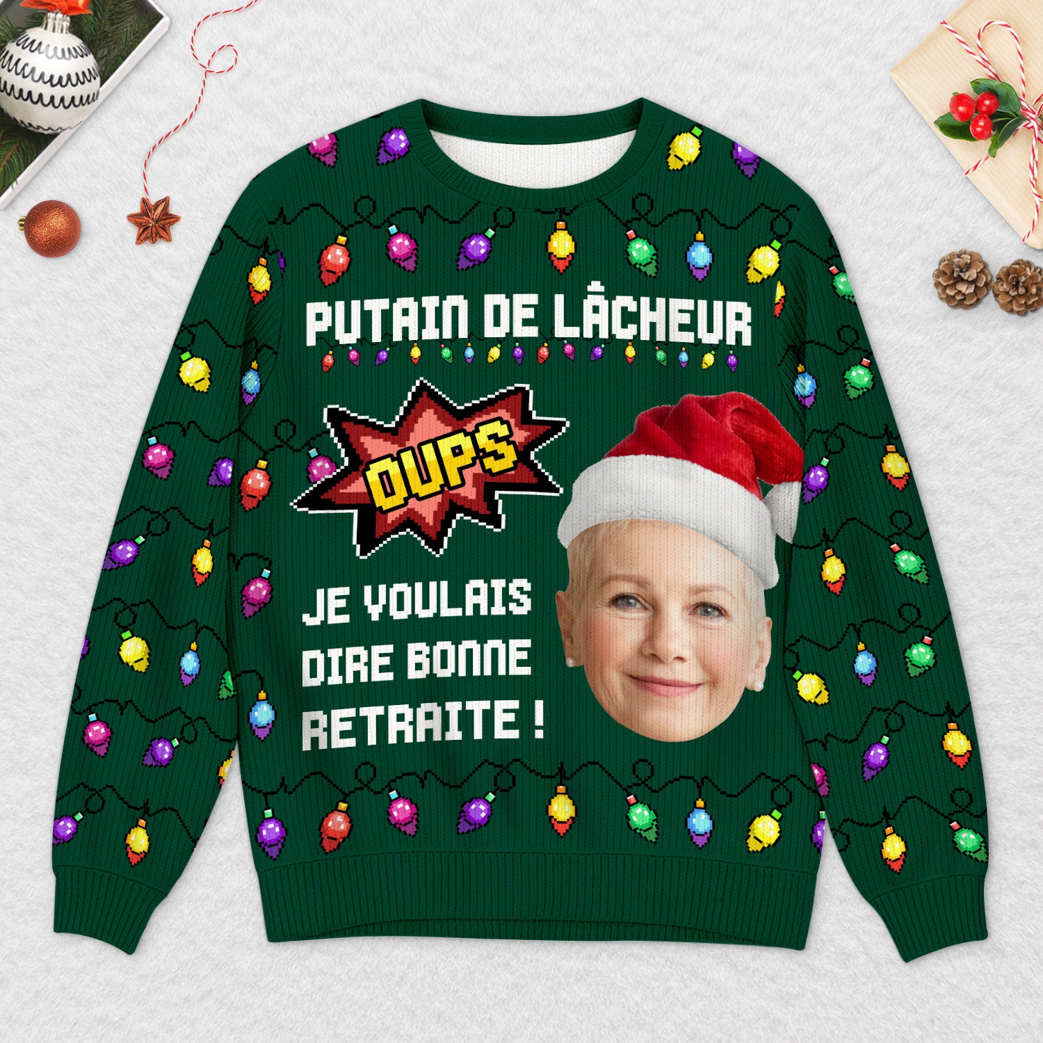 5789WFR2 pull moche de noel personnalise avec photo je voulais dire bonne retraite 5789wttma