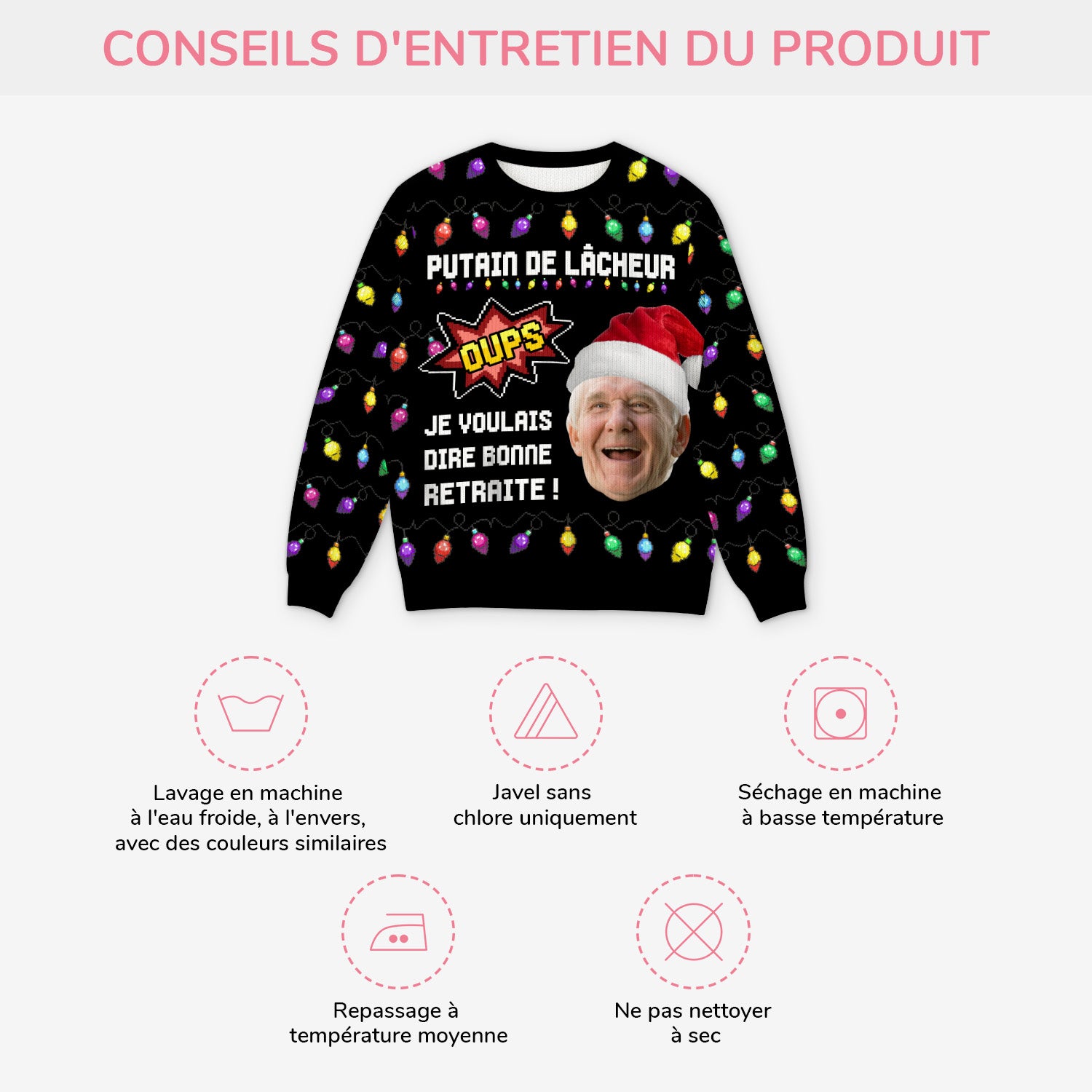 5789WFR4 pull moche de noel personnalise avec photo je voulais dire bonne retraite 5789wttma