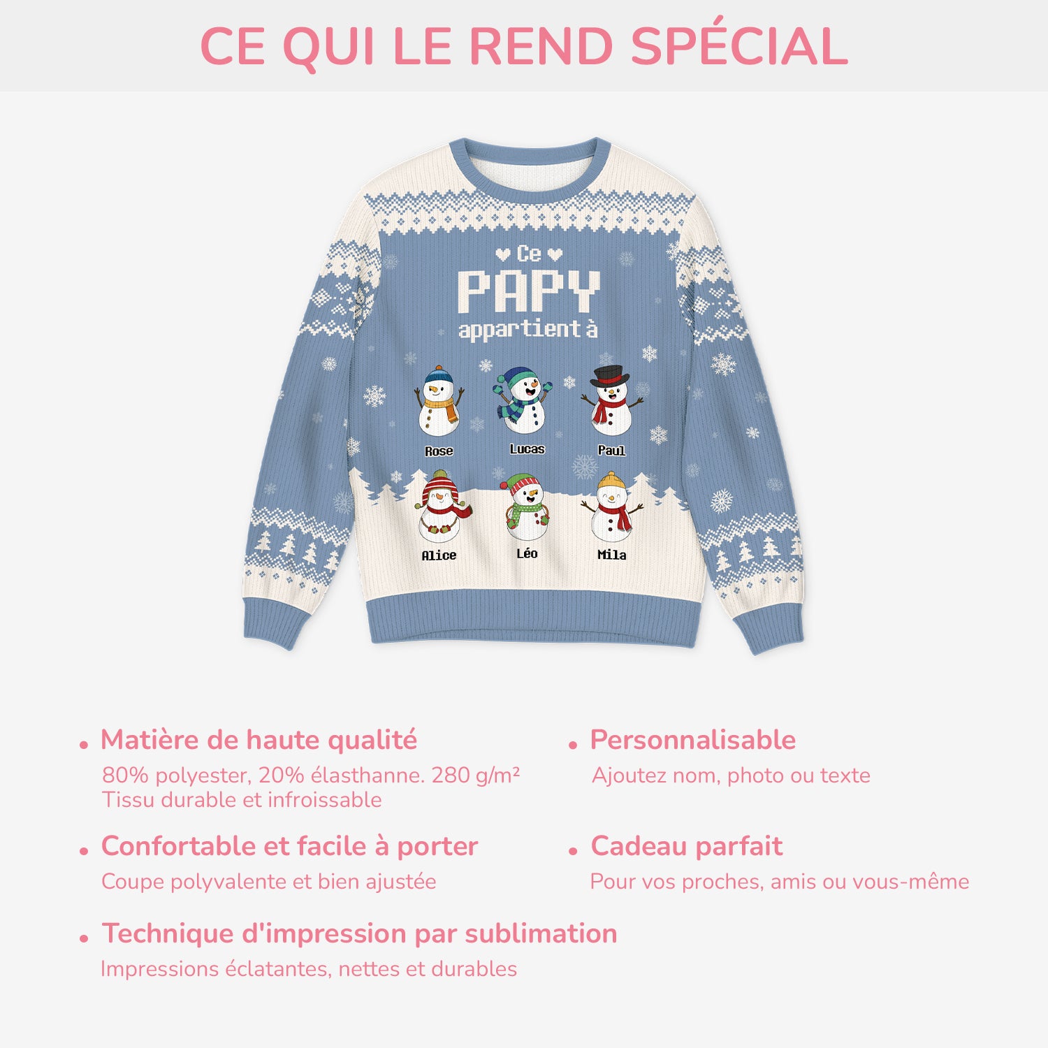 5791WFR5 pull moche de noel personnalise bonhomme de neige ce papy appartient a 5791wkznb