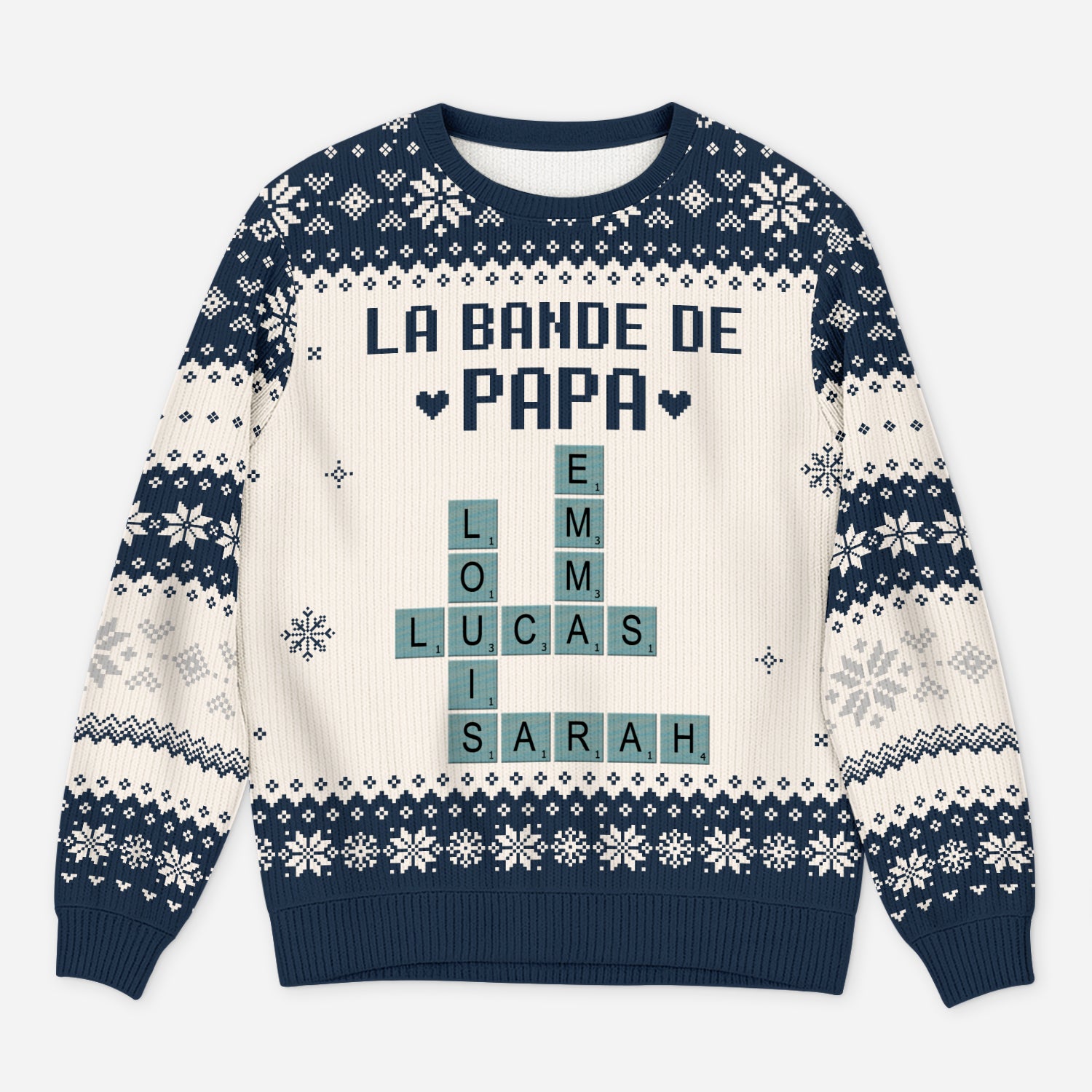 5794WFR1 pull moche de noel personnalise la bande a papa avec mots croises 5794w8tnb