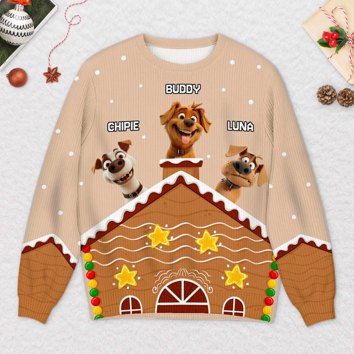5796WFR2 pull moche de noel personnalise pere noel et des chiens 5796w8ycc