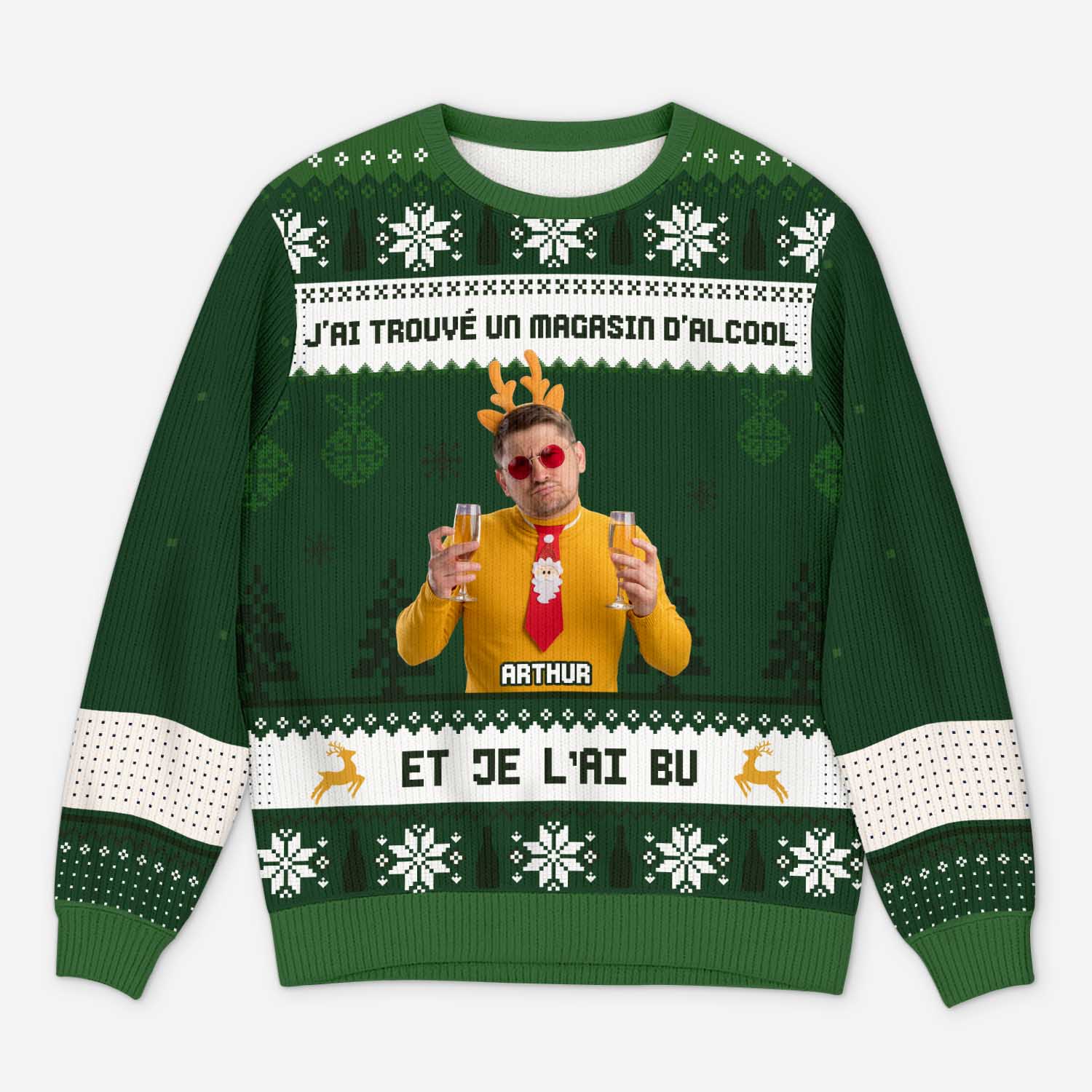 5798WFR1 pull moche de noel personnalise avec photo j_ai trouve un magasin d_alcool 5798wkzcb