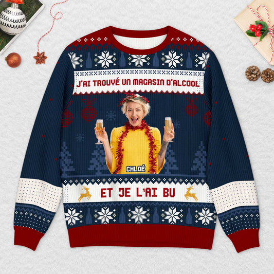 5798WFR2 pull moche de noel personnalise avec photo j_ai trouve un magasin d_alcool 5798wkzcb