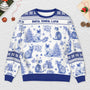 5799WFR2 pull moche de noel personnalise un noel de chat style toile bleue 5799wtmmd