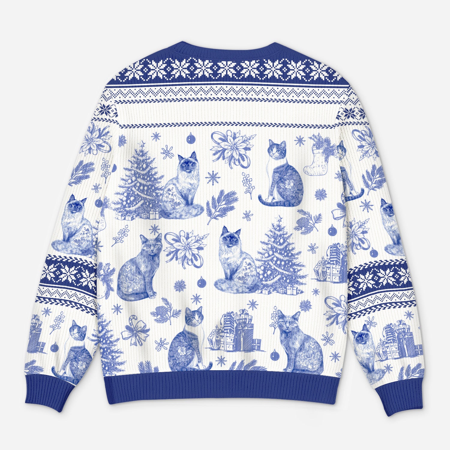 5799WFR3 pull moche de noel personnalise un noel de chat style toile bleue 5799wtmmd
