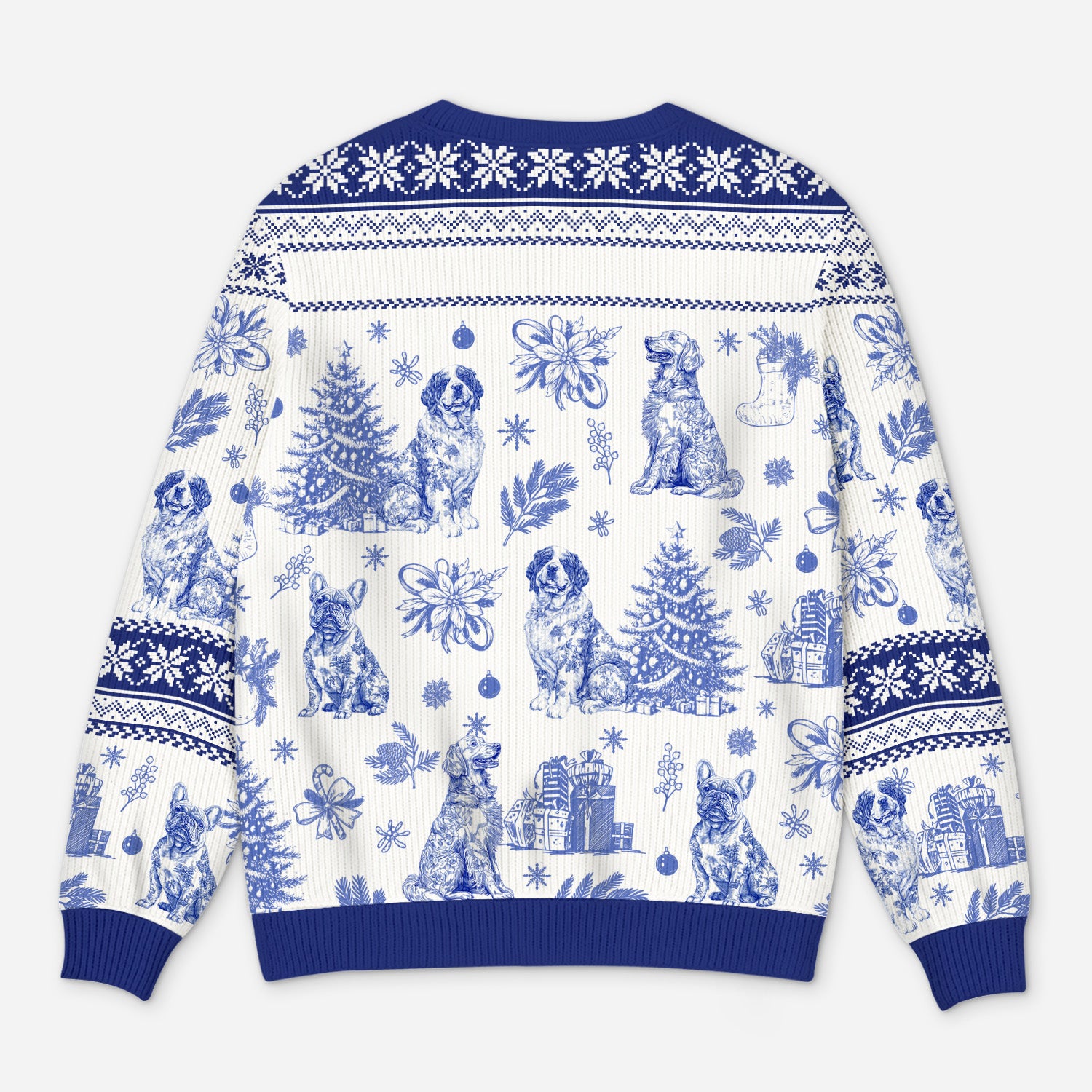 5799WFR3 pull moche de noel personnalise un noel de chien style toile bleue 5799wtmmc