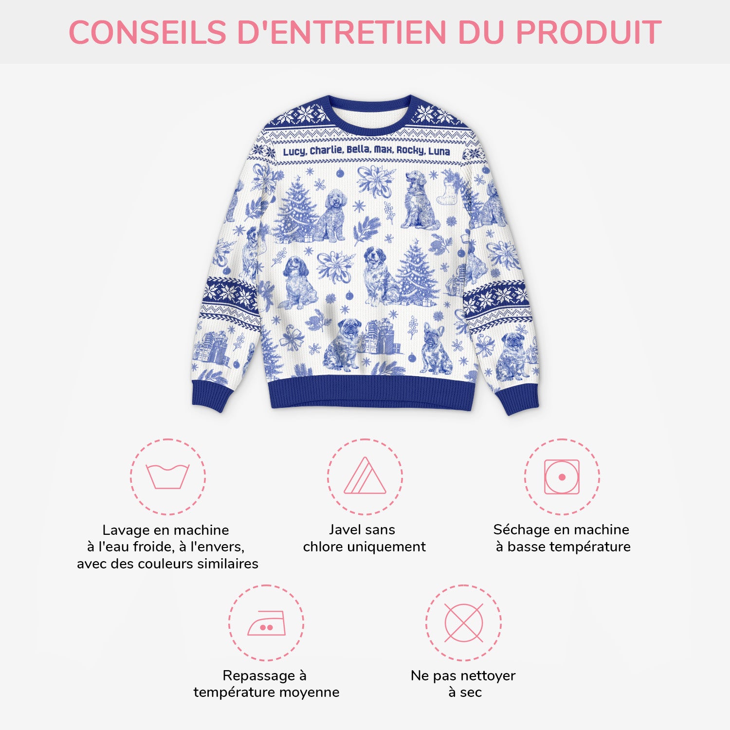 5799WFR4 pull moche de noel personnalise un noel de chien style toile bleue 5799wtmmc