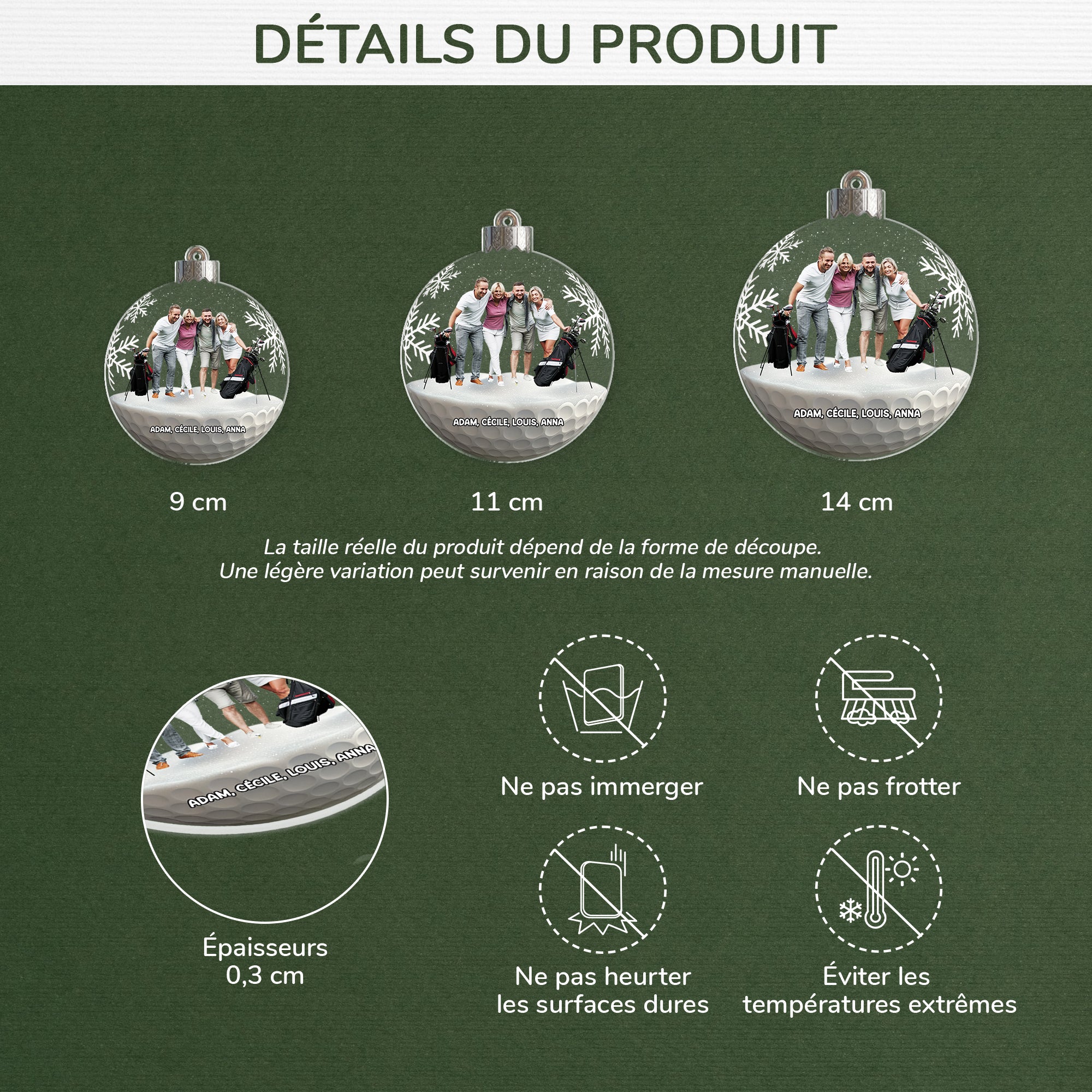 5800OFR3 ornement acrylique personnalise avec photo boule de noel avec les amis du golf 5800okzcb