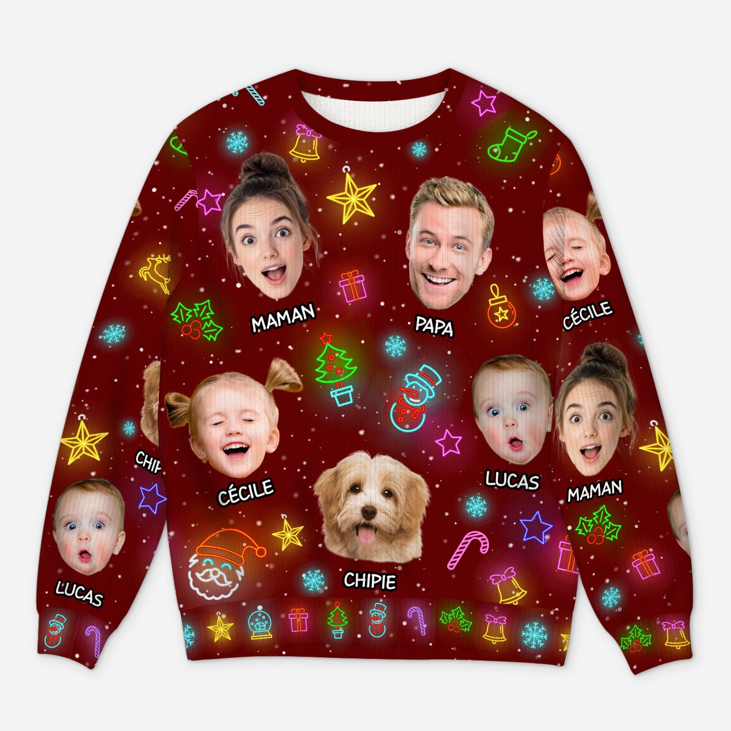 5801WFR1 pull moche de noel personnalise avec photo noel en famille 5801wtuai