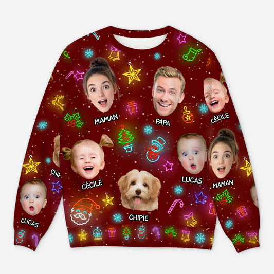 5801WFR1 pull moche de noel personnalise avec photo noel en famille 5801wtuai