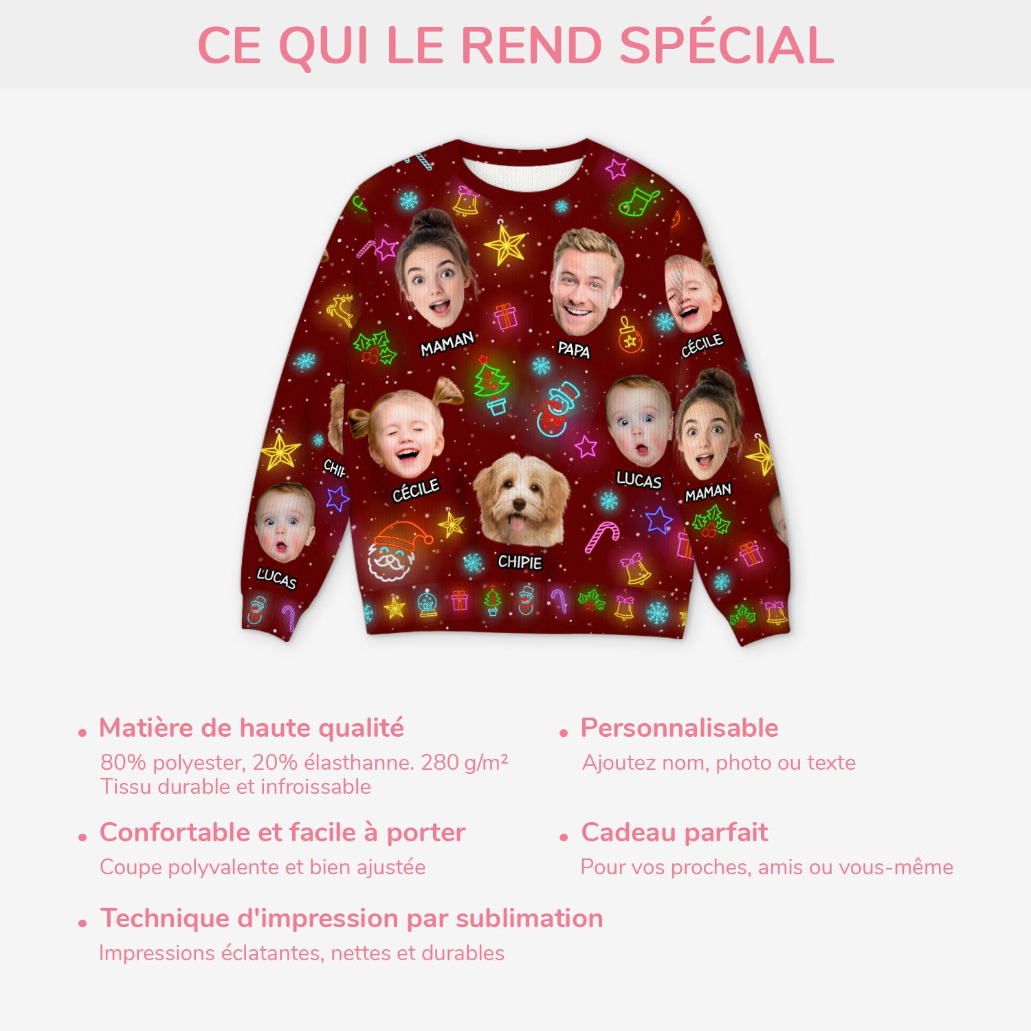 5801WFR5 pull moche de noel personnalise avec photo noel en famille 5801wtuai