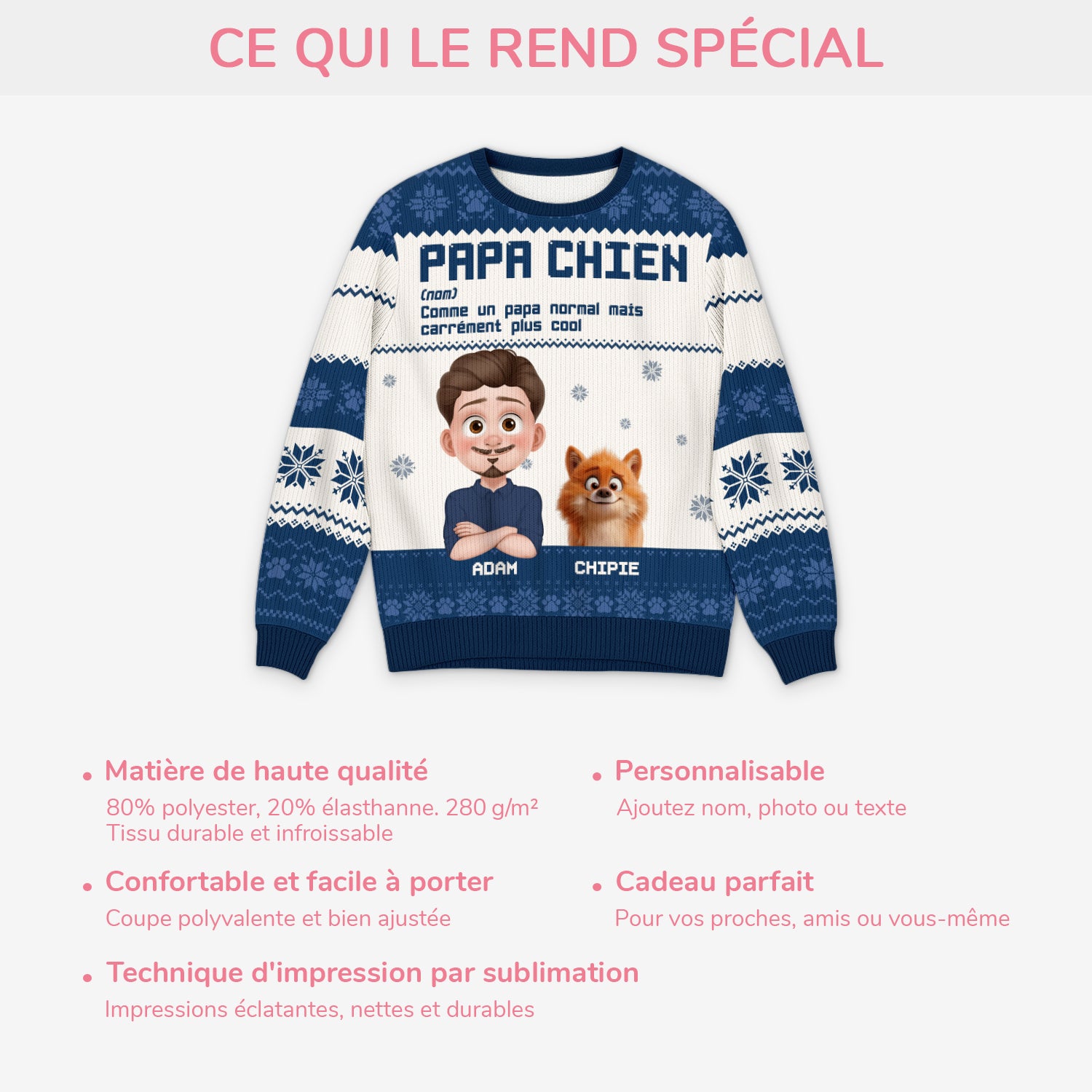 5803WFR5 pull moche de noel personnalise definition de papa chien 5803w3hzc
