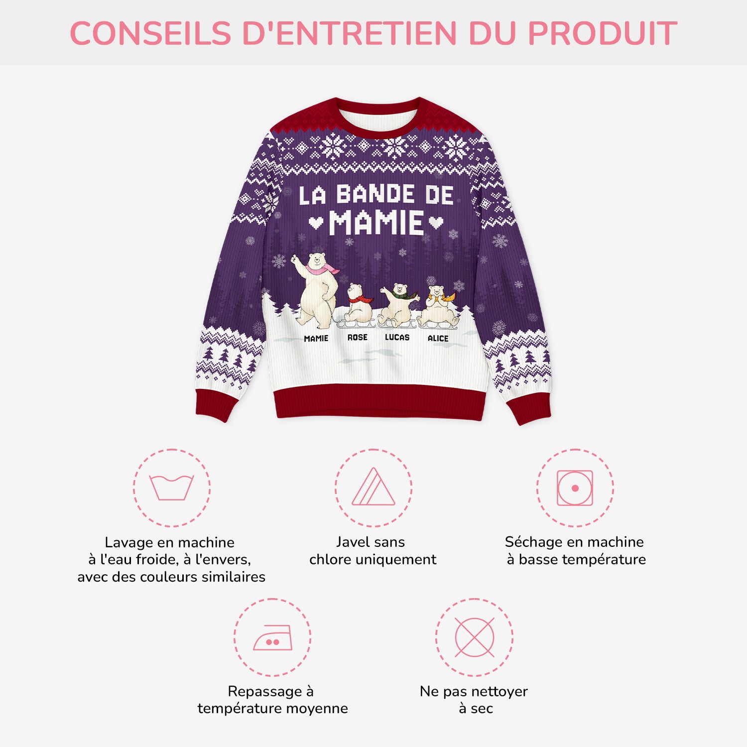 5812WFR4 pull moche de noel personnalise la bande a mamie ours blanc 5812w3vna