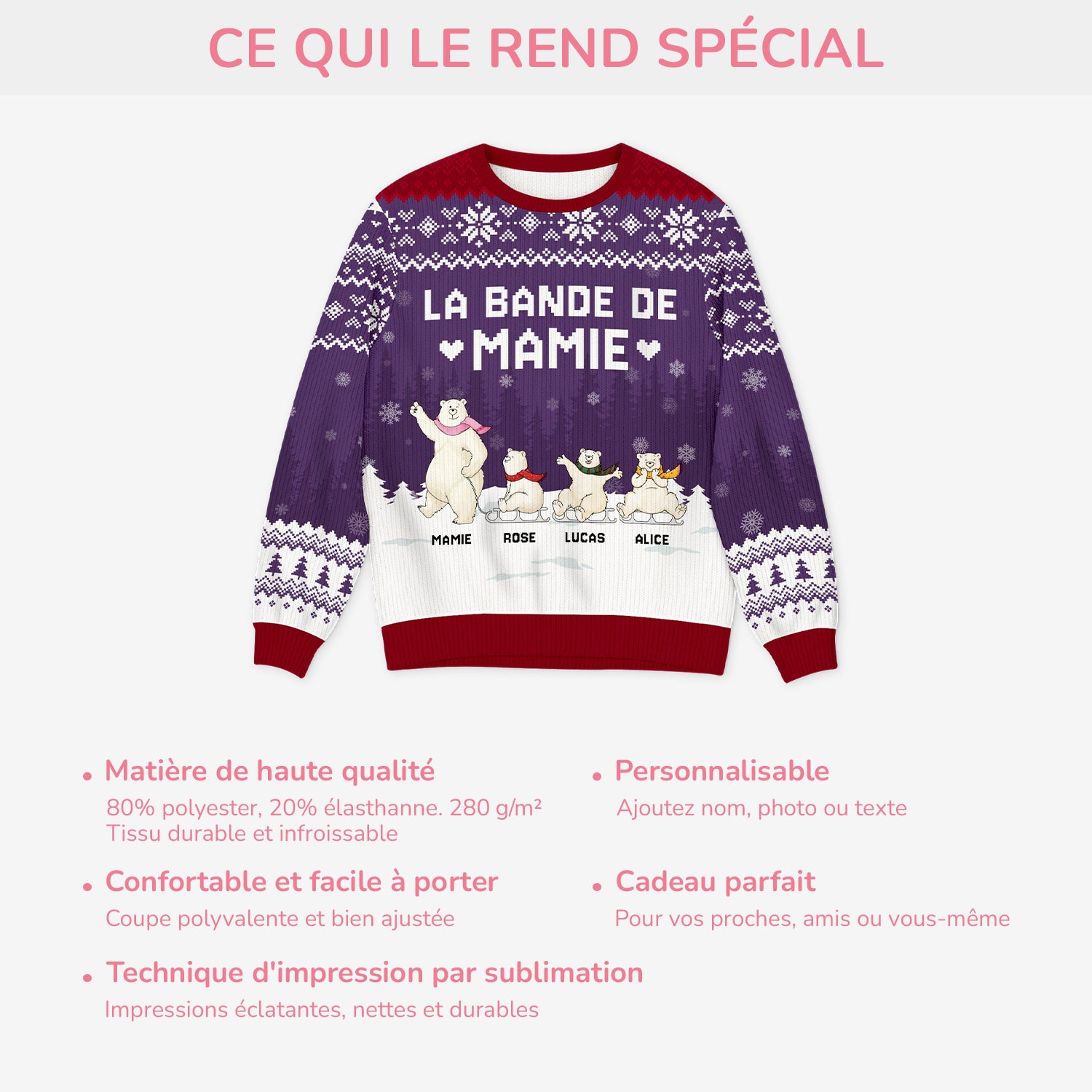 5812WFR5 pull moche de noel personnalise la bande a mamie ours blanc 5812w3vna