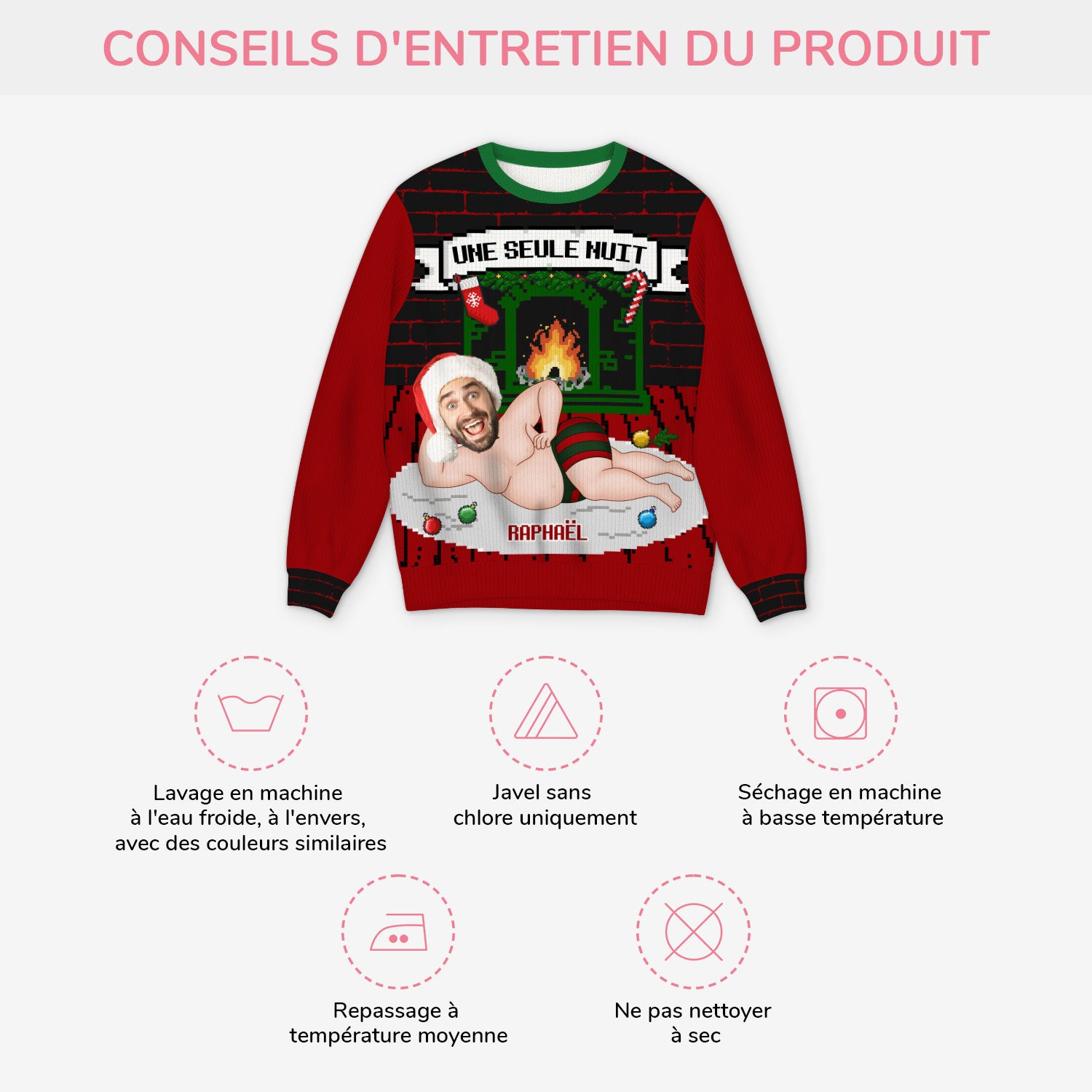 5813WFR4 pull moche de noel personnalise avec photo une seule nuit avec moi 5813w3qab
